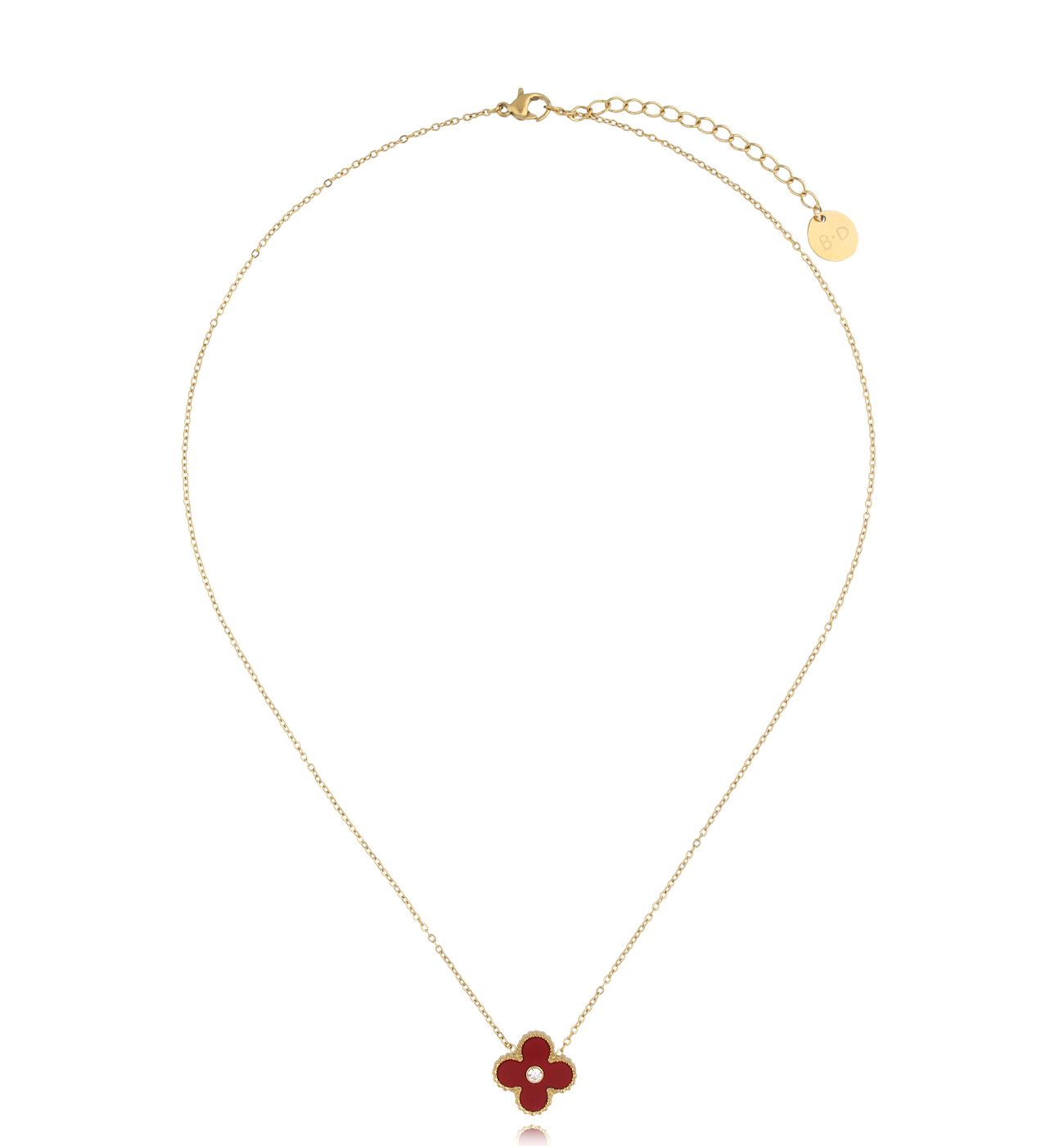 Naszyjnik złoty z bordową koniczynką Matilde NSY0158 - By Dziubeka