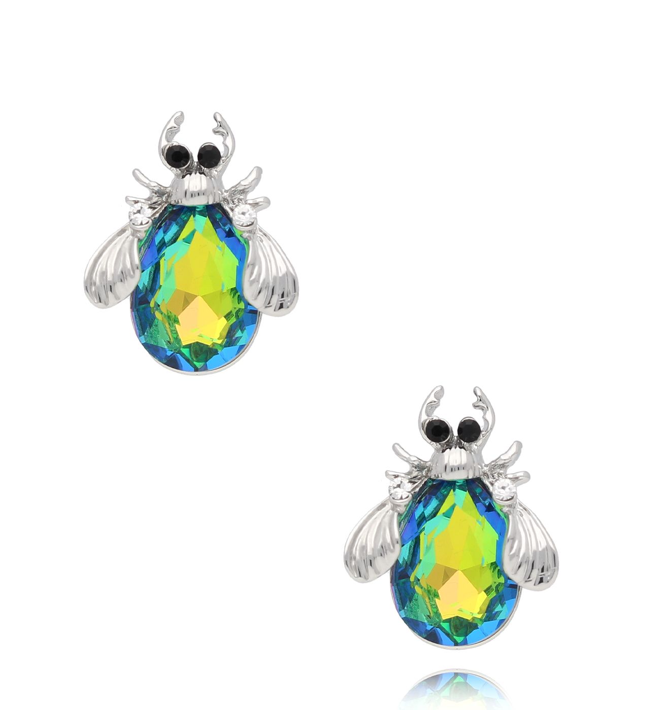 Kolczyki srebrne z zielonymi owadami Midnight 9 - By Dziubeka