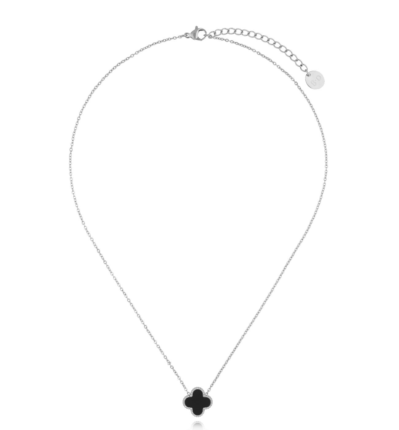 Naszyjnik z czarną koniczynką srebrny NSY0378