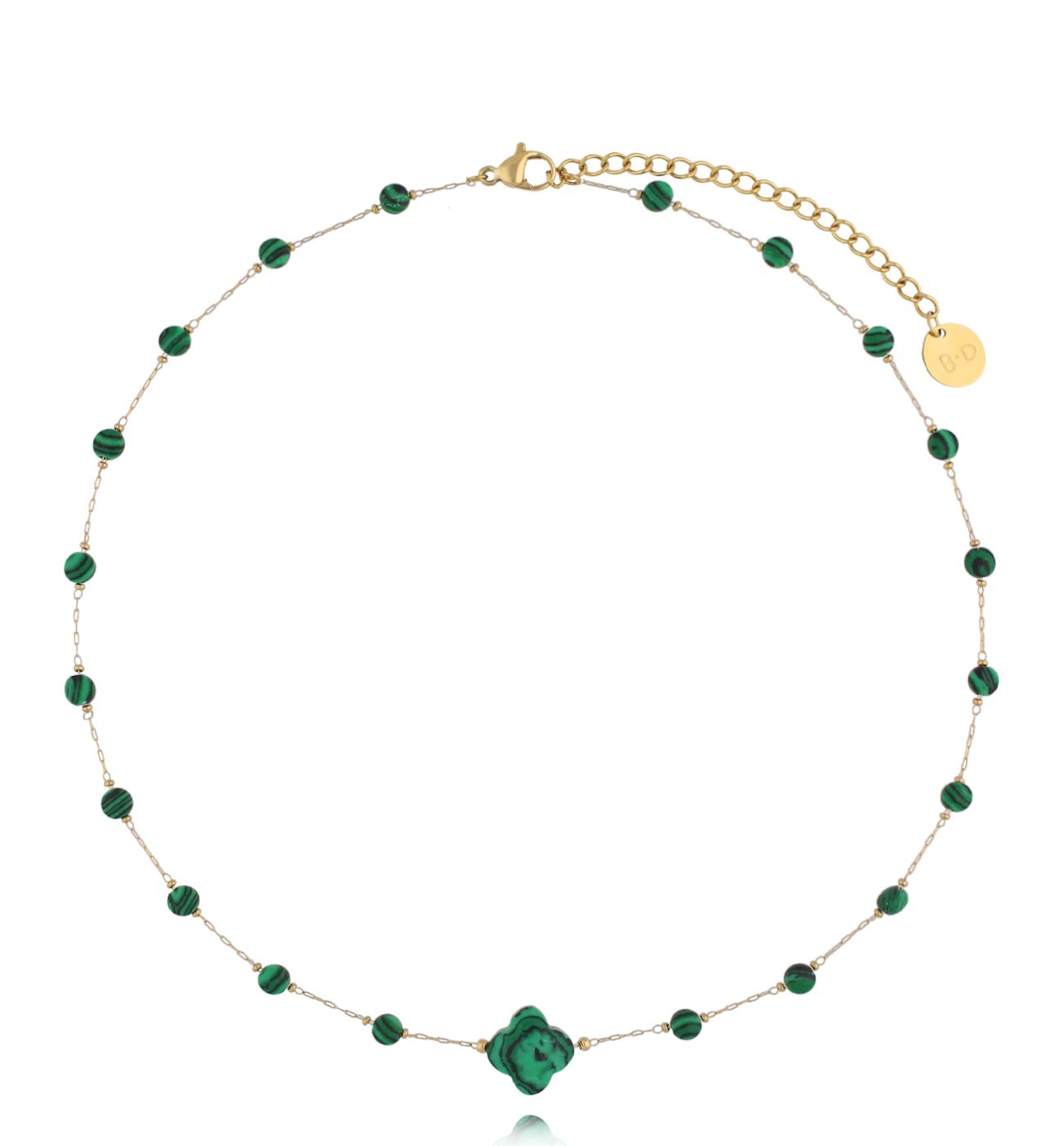 Naszyjnik z koniczynką i malachitami NPA1315