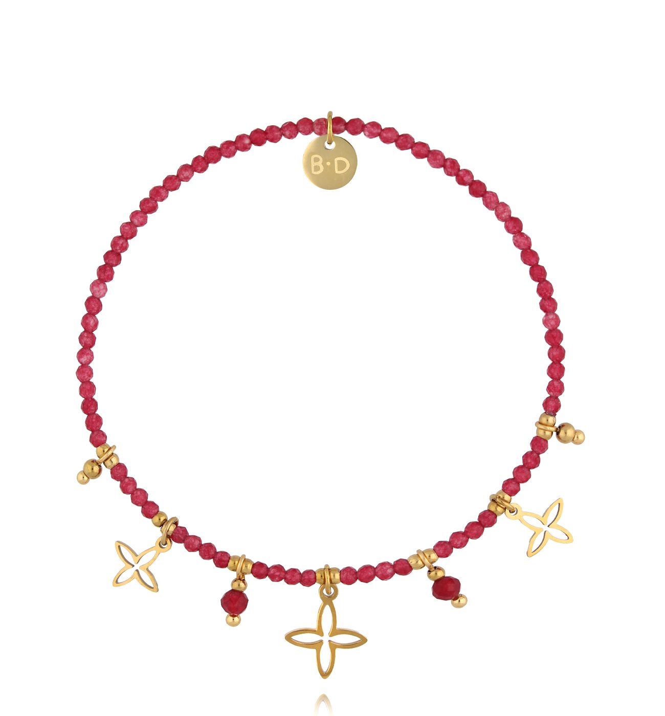 Bransoletka z czerwonymi agatami i koniczynkami - By Dziubeka
