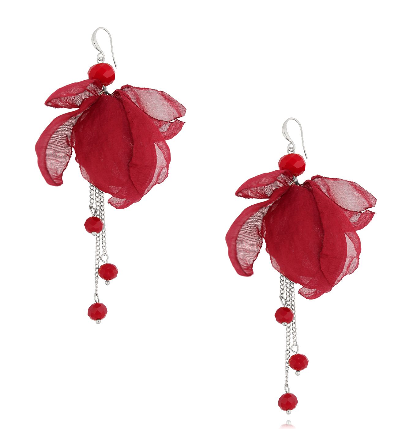 Kolczyki bordowe z szyfonu Carnation - By Dziubeka