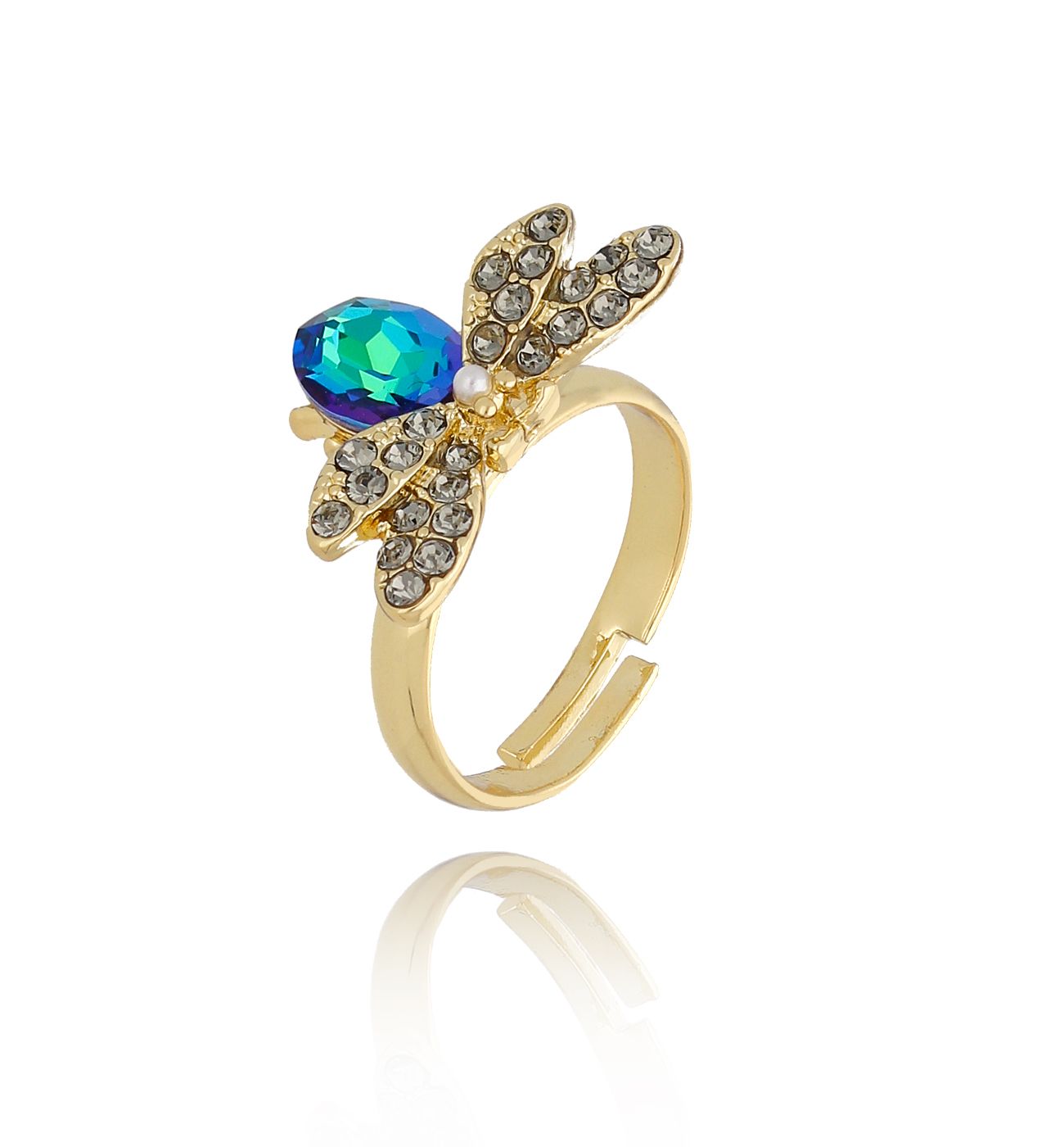 Pierścionek niebieski owad z cyrkoniami i kryształkiem PMI0075 - By Dziubeka