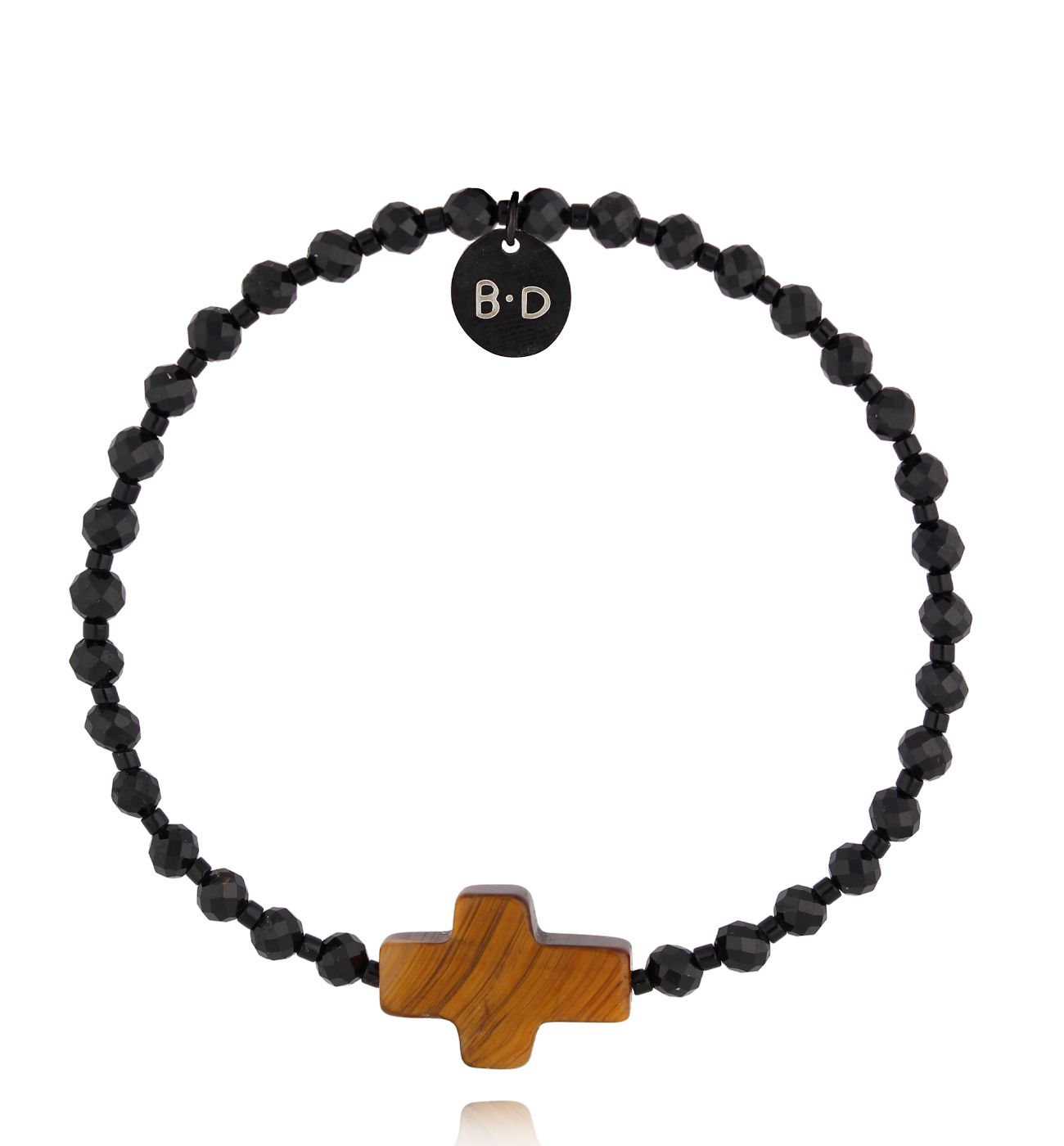 Bransoletka czarna z brązowym krzyżykiem - By Dziubeka