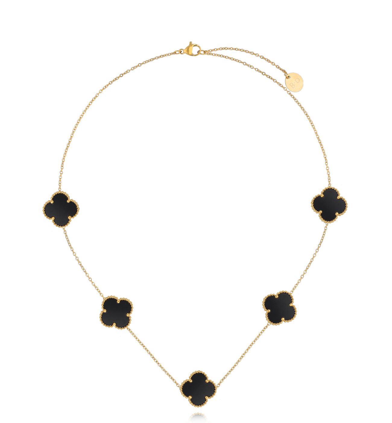 Naszyjnik z czarnymi koniczynkami złoty NSY0375