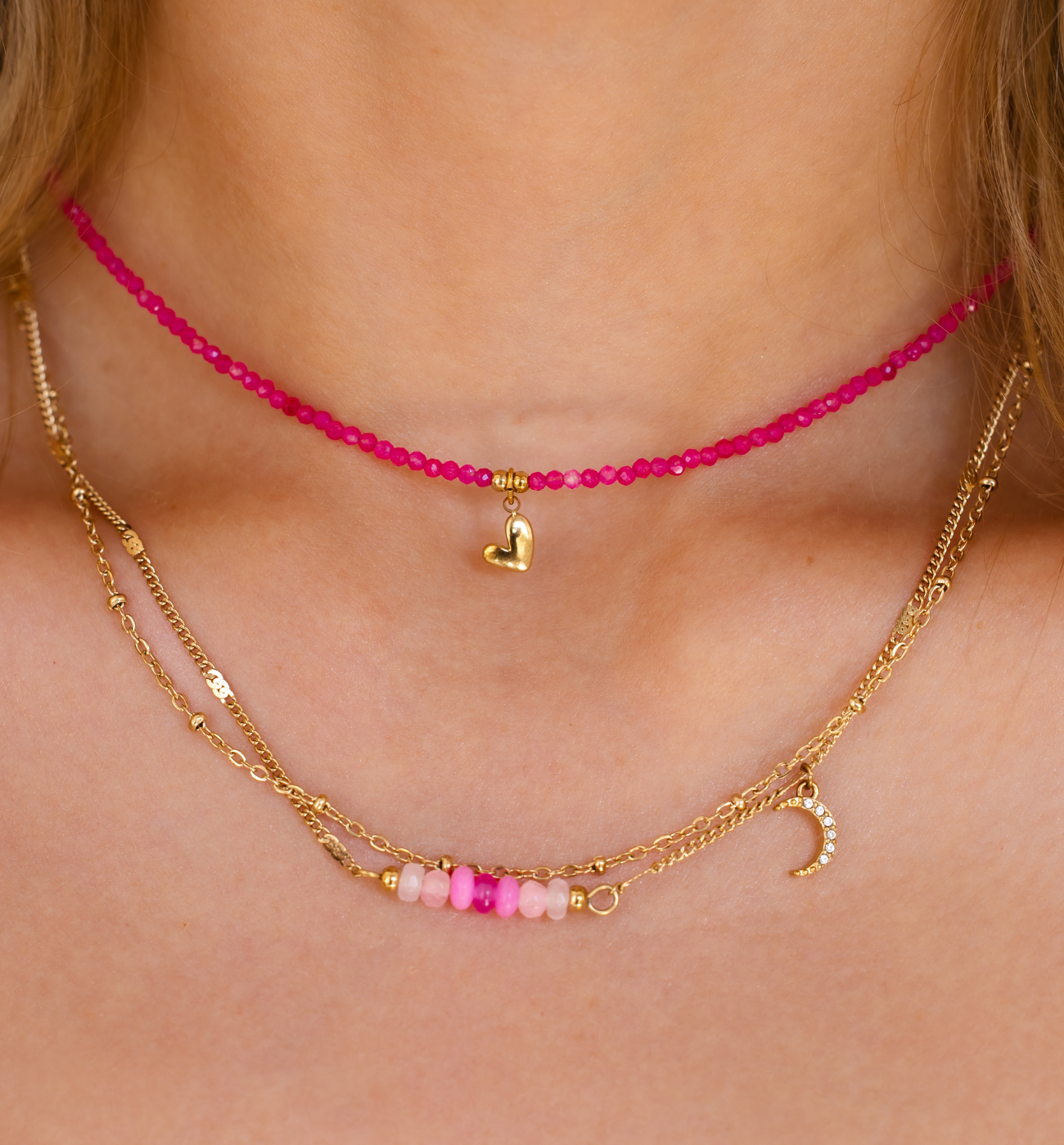 Zestaw naszyjników różowych i fuksjowych Z0550