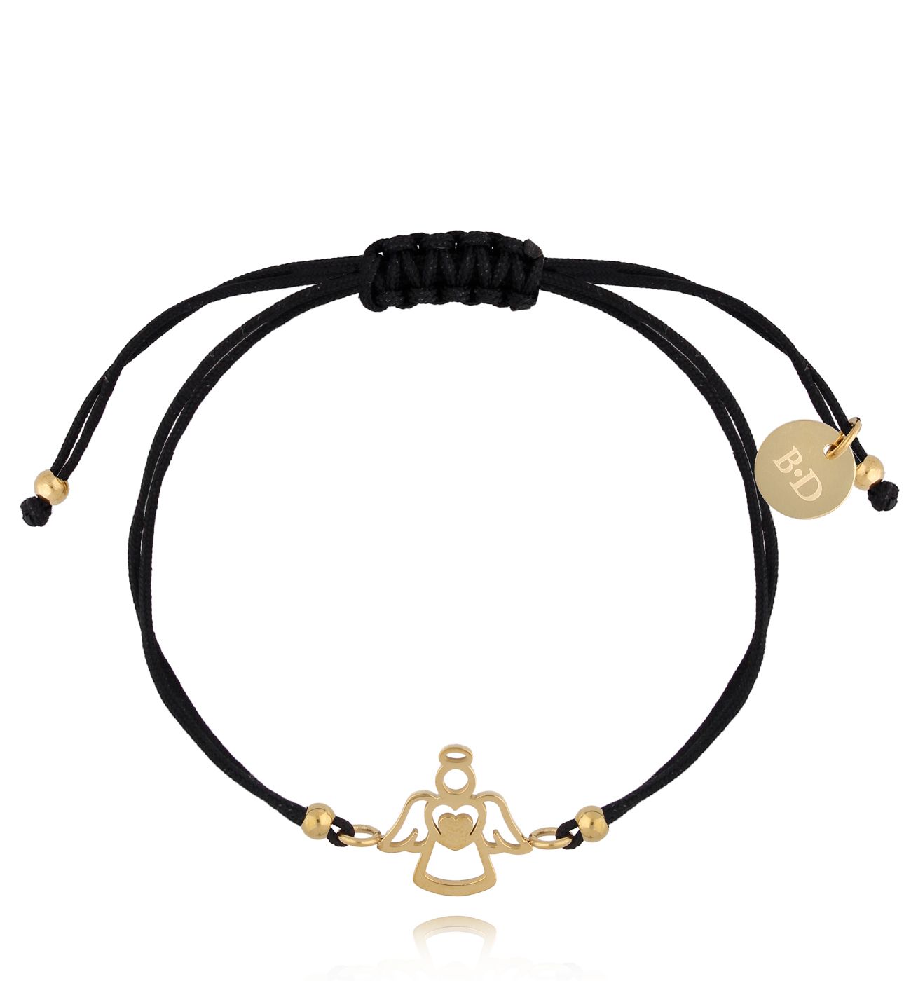 Bransoletka złota z czarnym sznurkiem i aniołkiem Ange BGL0778 - By Dziubeka