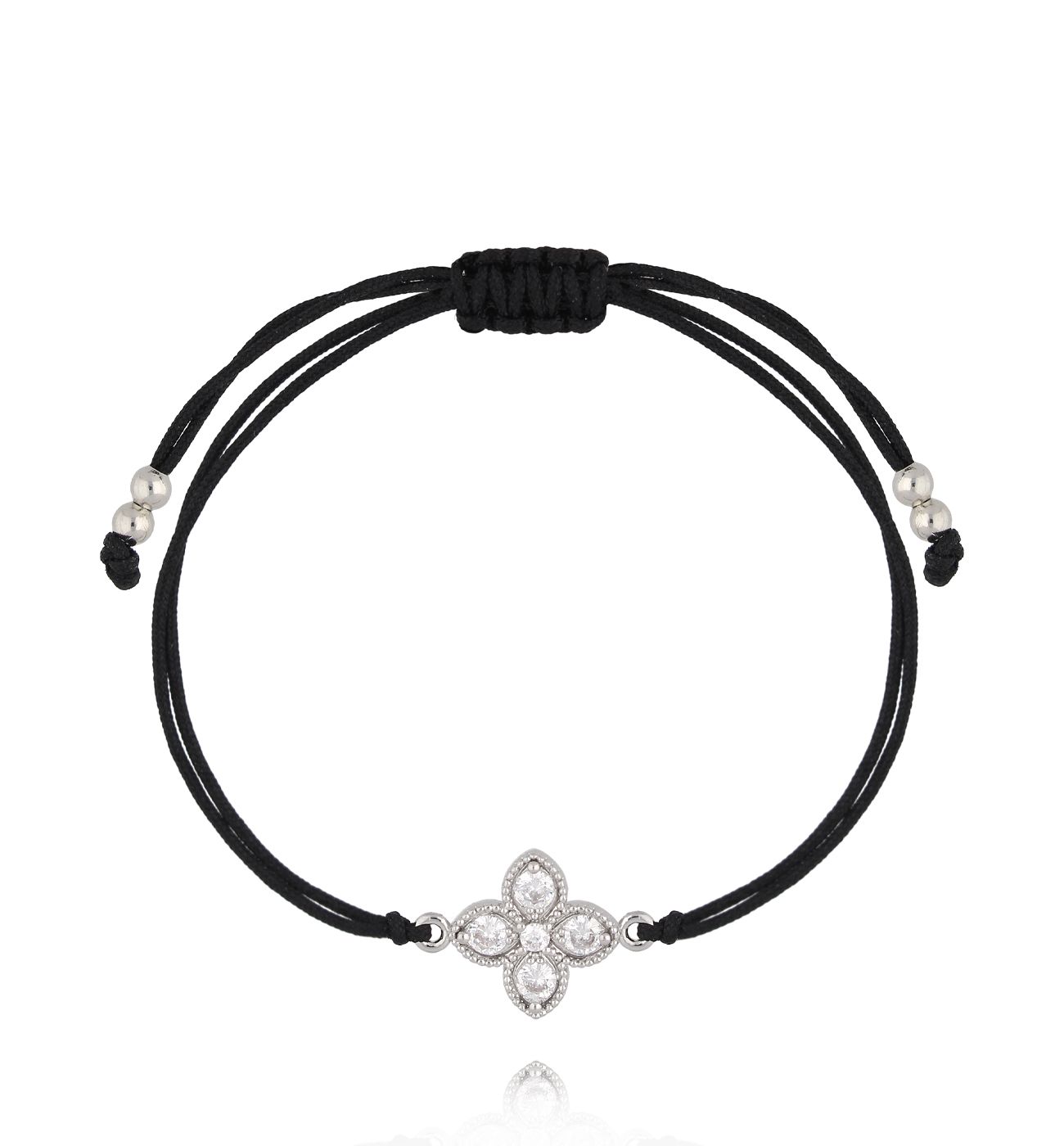 Bransoletka z czarnym sznurkiem i srebrną rozetą BGL0997