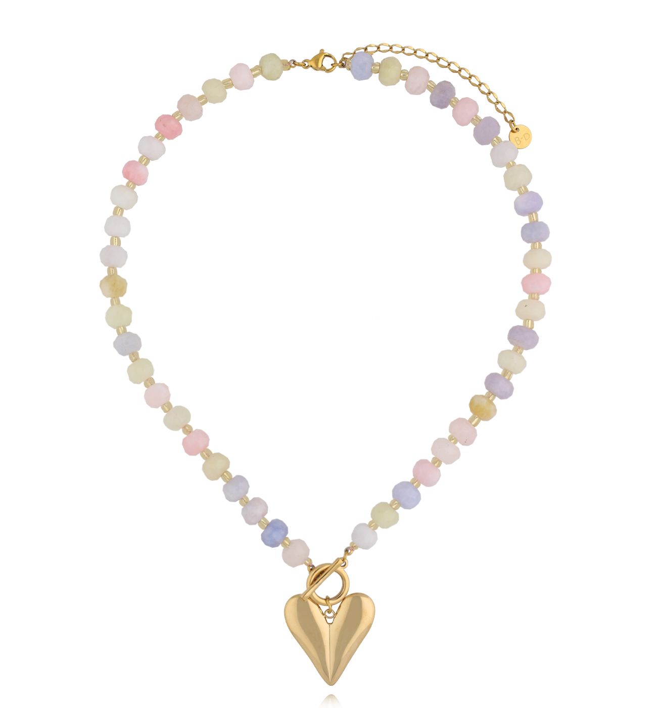 Naszyjnik z morganitu i złotym sercem NPA1537