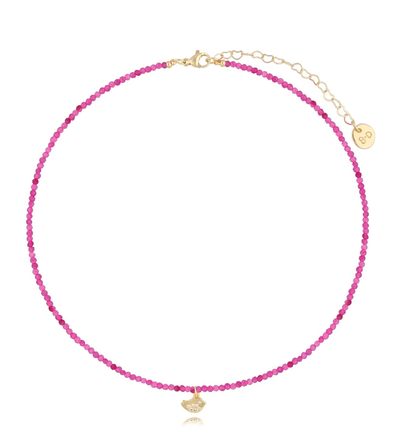 Naszyjnik z fuksjowymi jadeitami i ptaszkiem - By Dziubeka