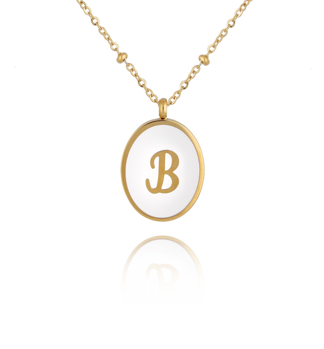 Naszyjnik z białą emalią z literą B Vintage Enamel Alphabet NSA0569