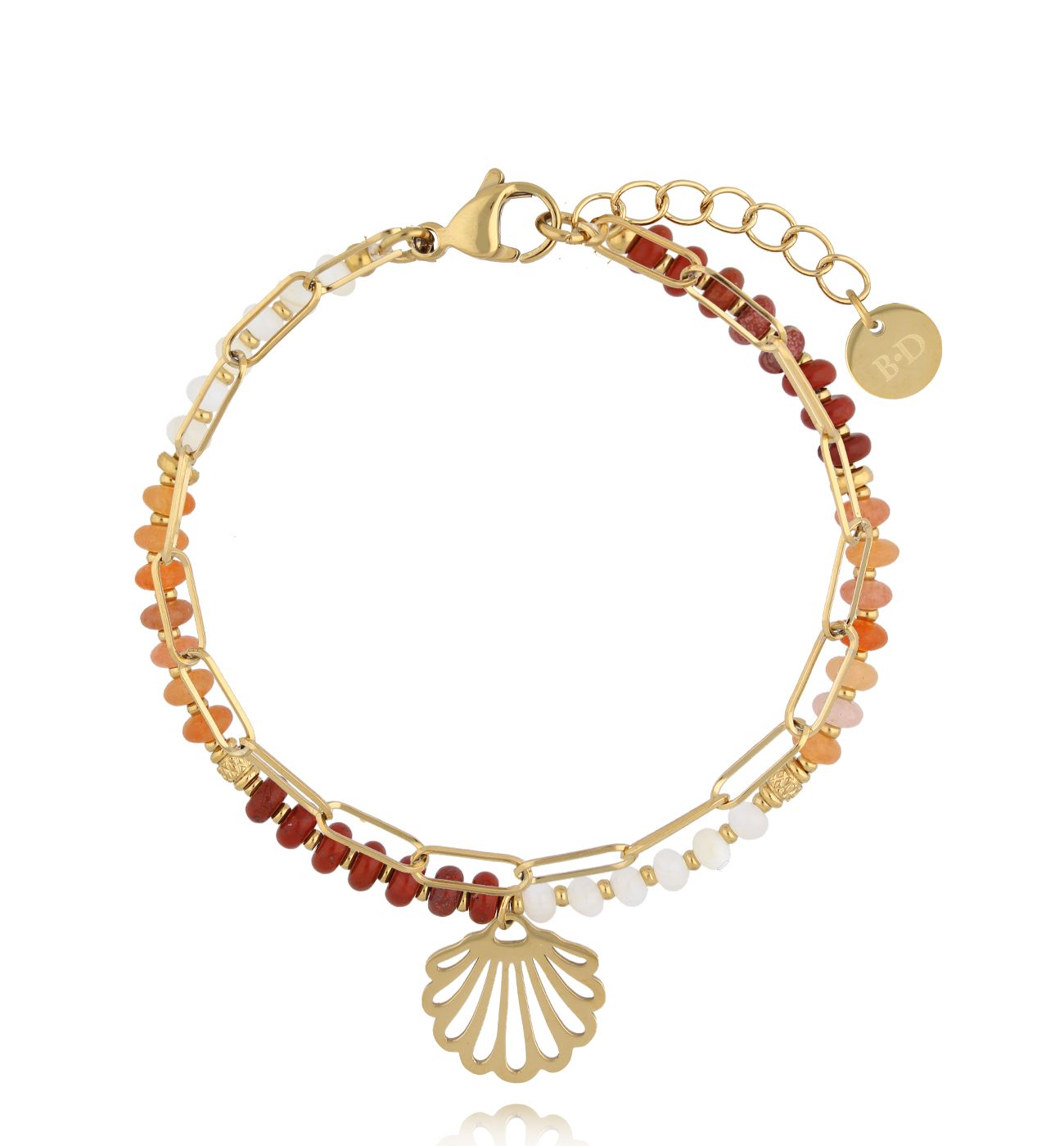 Bransoletka z muszelką w odcieniach czerwieni i pomarańczy - By Dziubeka