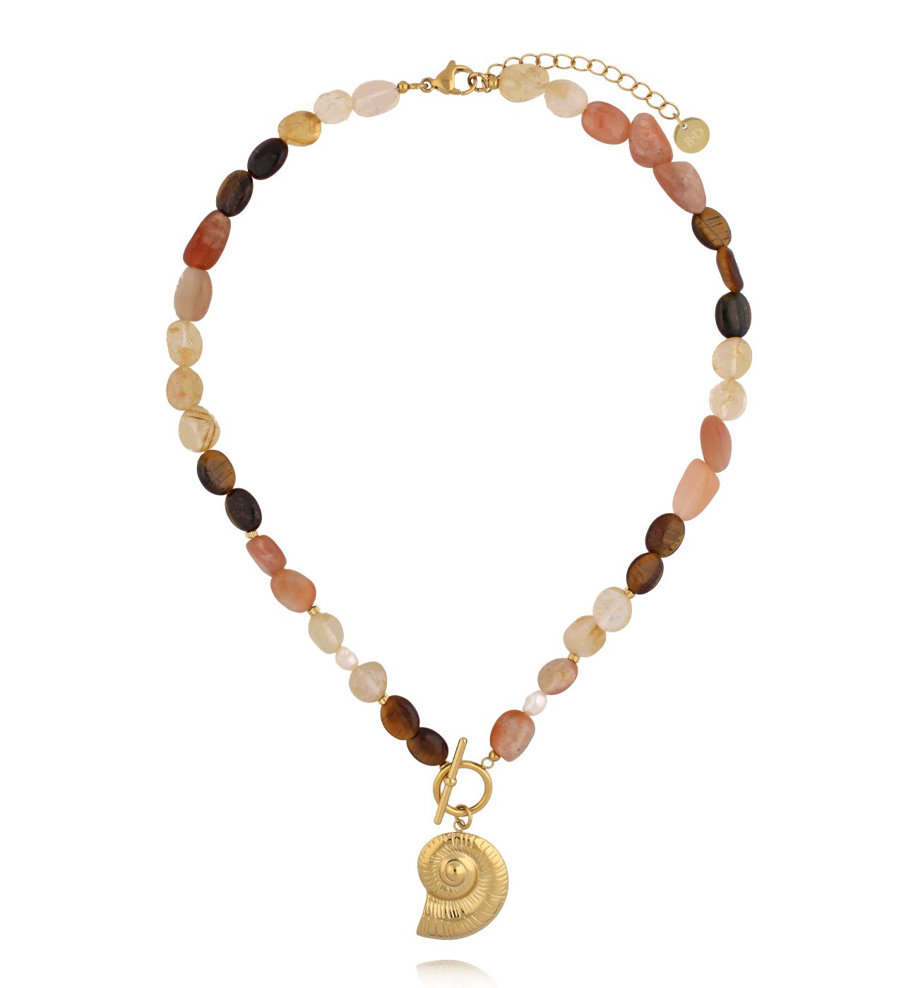 Naszyjnik z kamieni naturalnych i złotą zawieszką muszli NSC0623