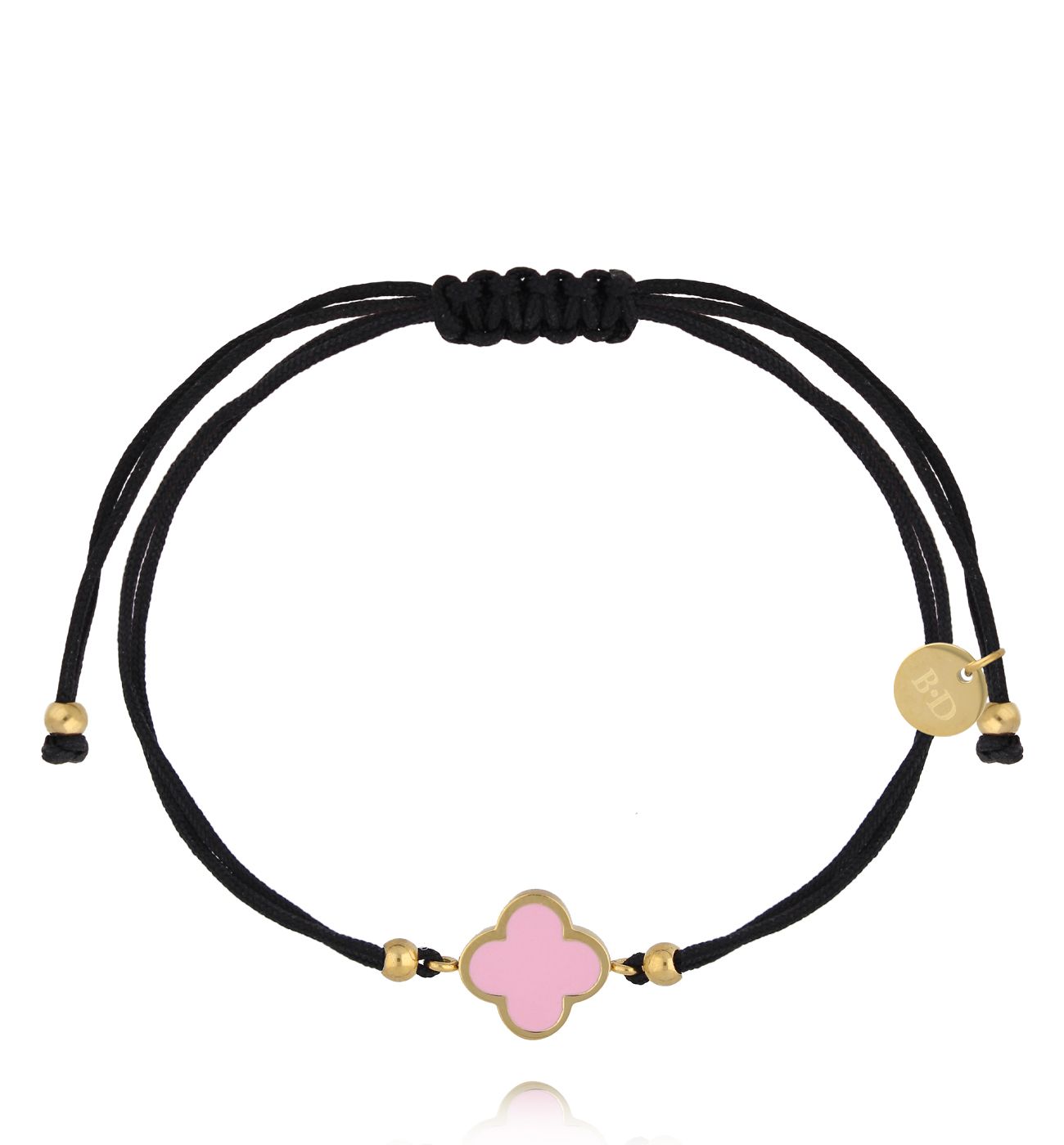 Bransoletka z czarnym sznurkiem i różową koniczynką BGL1045 - By Dziubeka