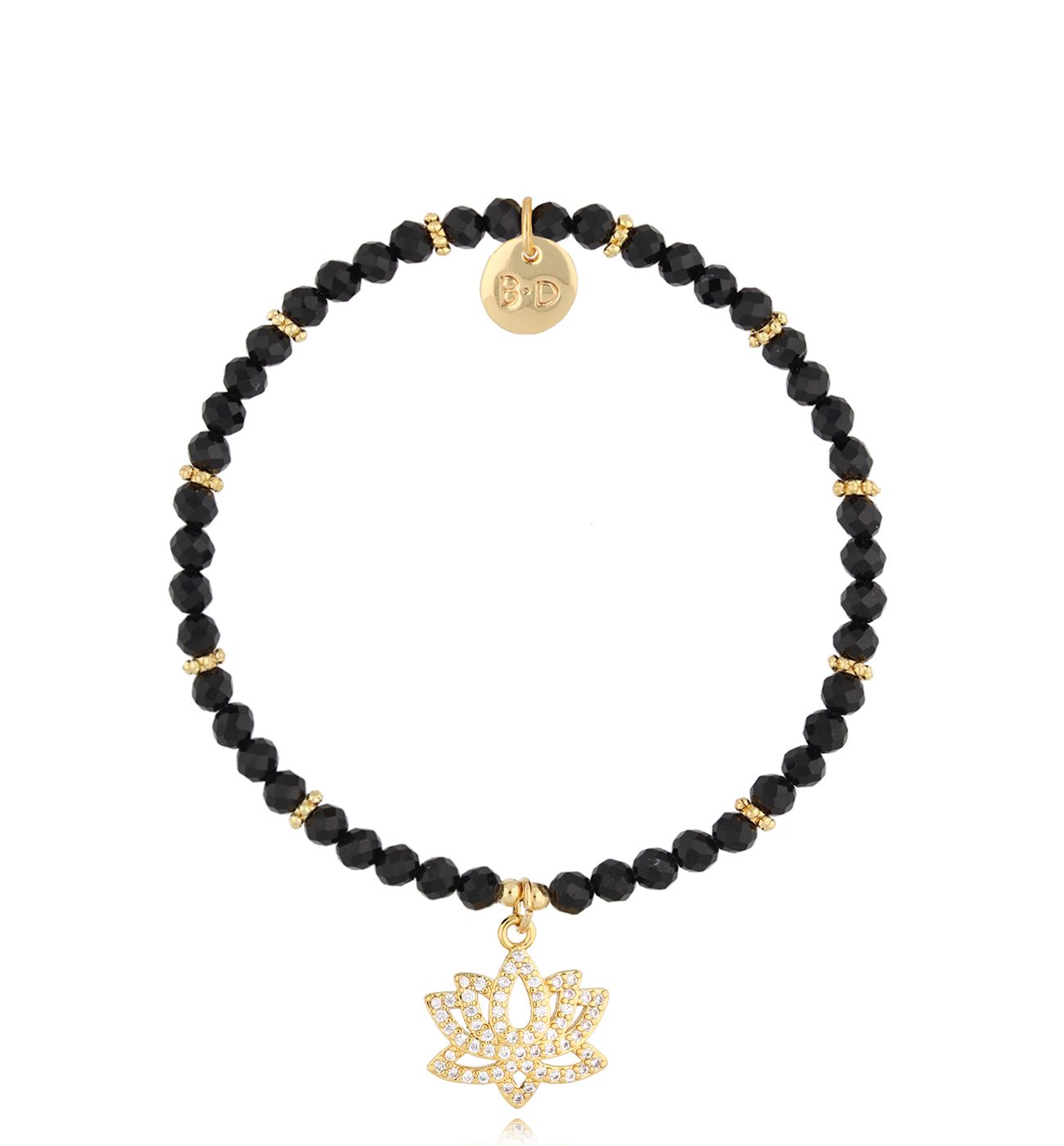 Bransoletka czarna z turmalinami Gold Lotus - By Dziubeka