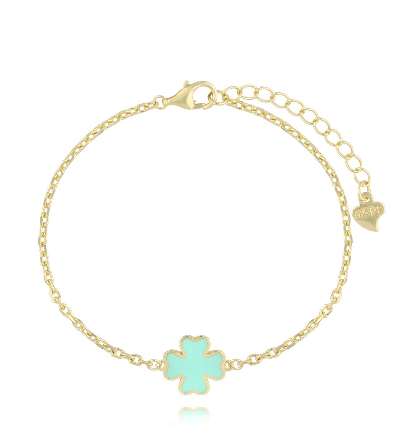 Bransoletka złota z koniczynką i miętową emalią BCA0022 - By Dziubeka