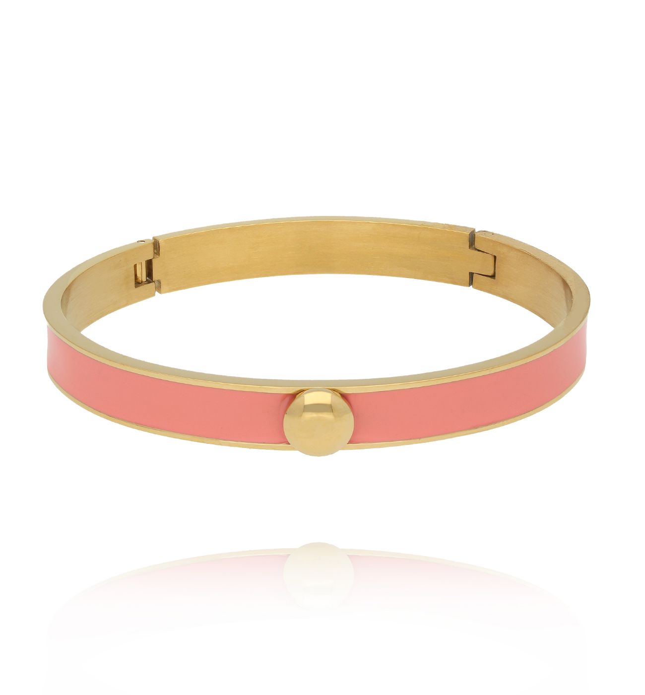 Bransoletka obręcz z brzoskwiniową emalią - By Dziubeka