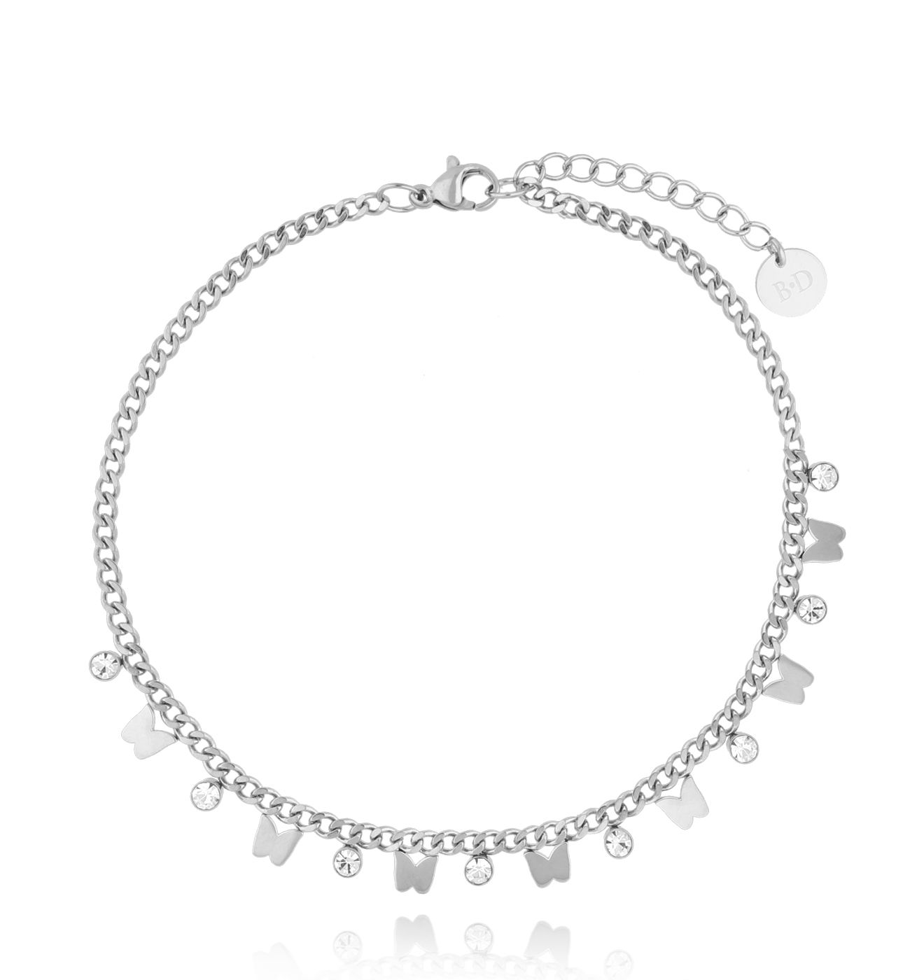 Bransoletka na nogę srebrna z motylkami Florence BNSA0057