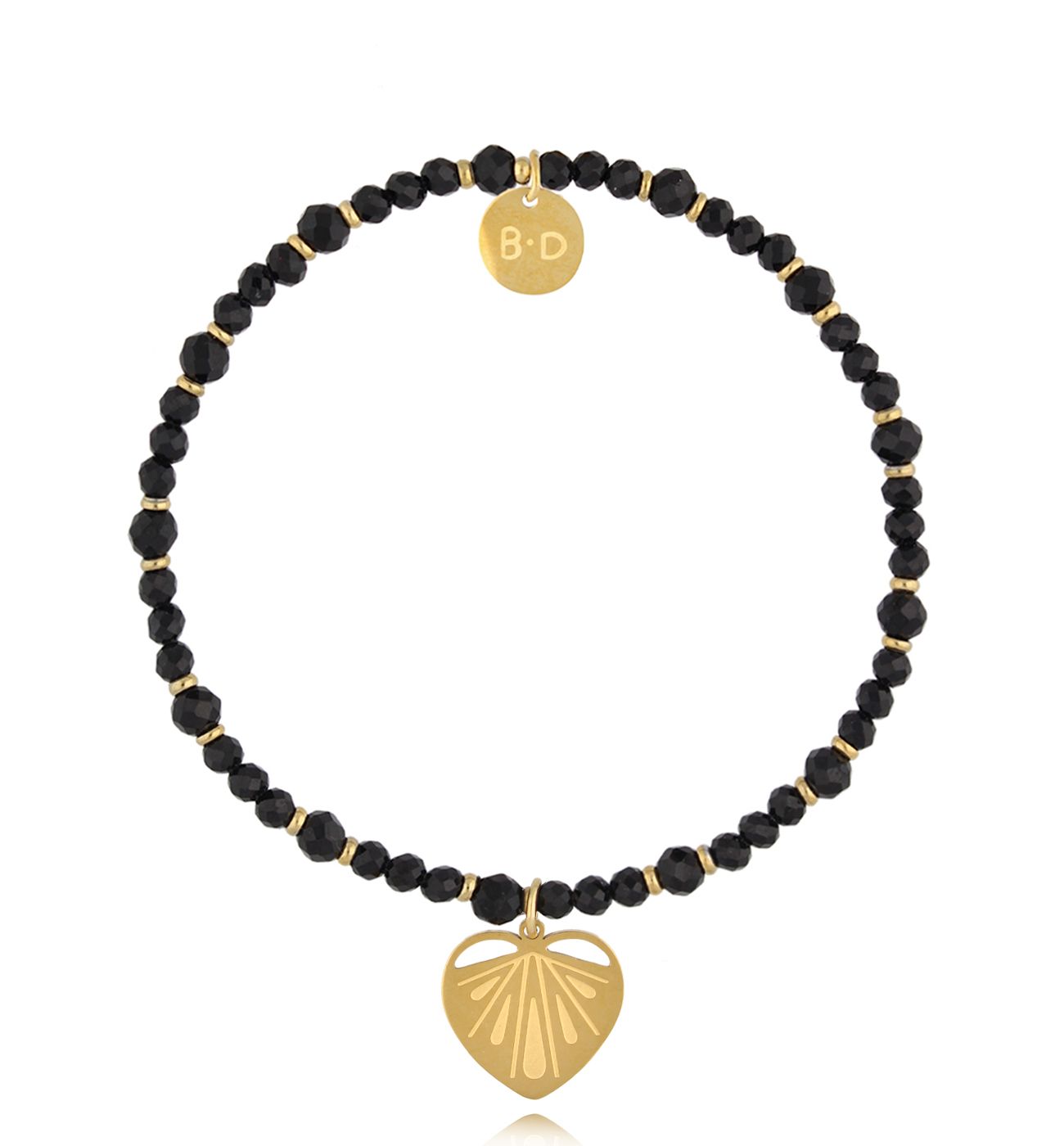Bransoletka z czarnymi turmalinami i sercem - By Dziubeka