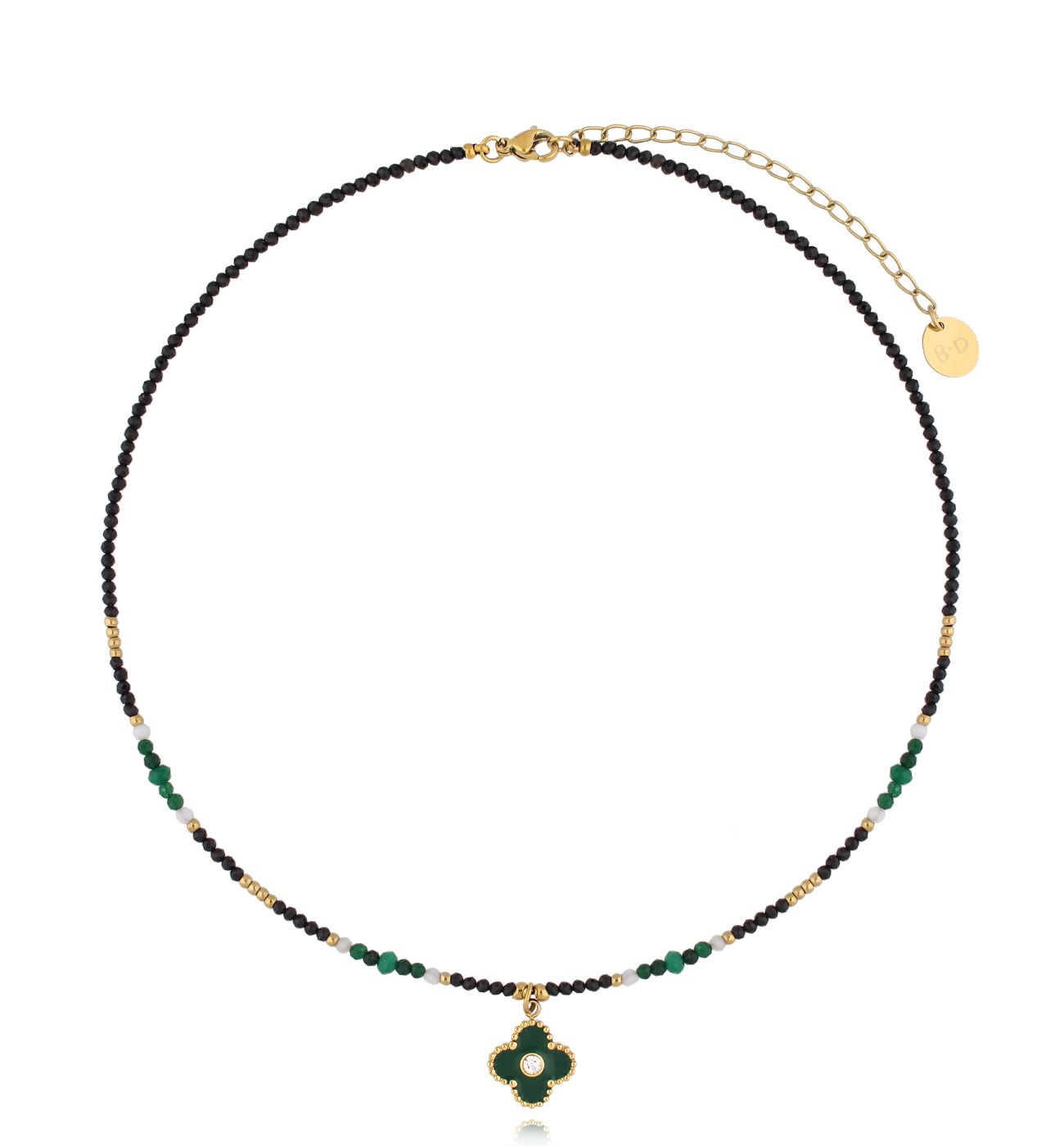 Naszyjnik z koniczynką zielono czarny NTW1275