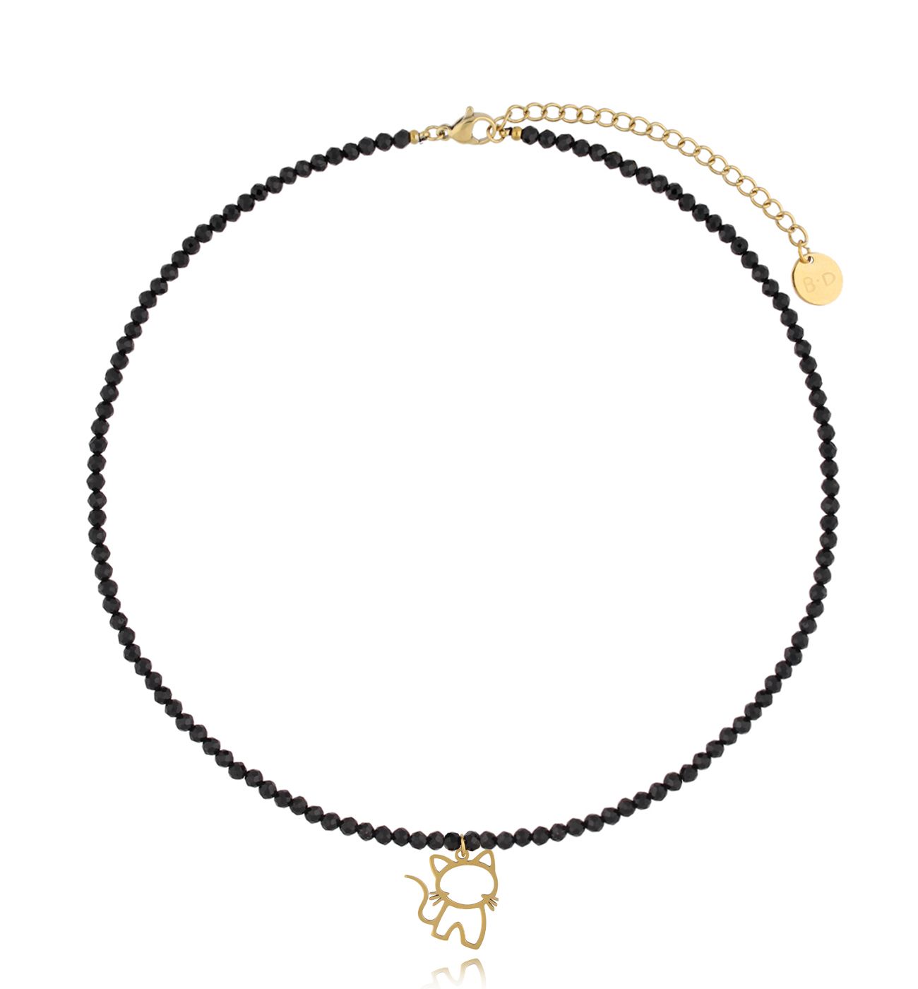 Naszyjnik z turmalinami i złotym kotkiem Arnor - By Dziubeka