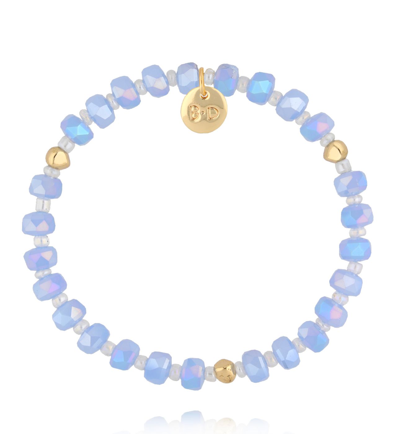 Bransoletka z błękitnych, kwadratowych koralików i złotych akcentów BCY0432