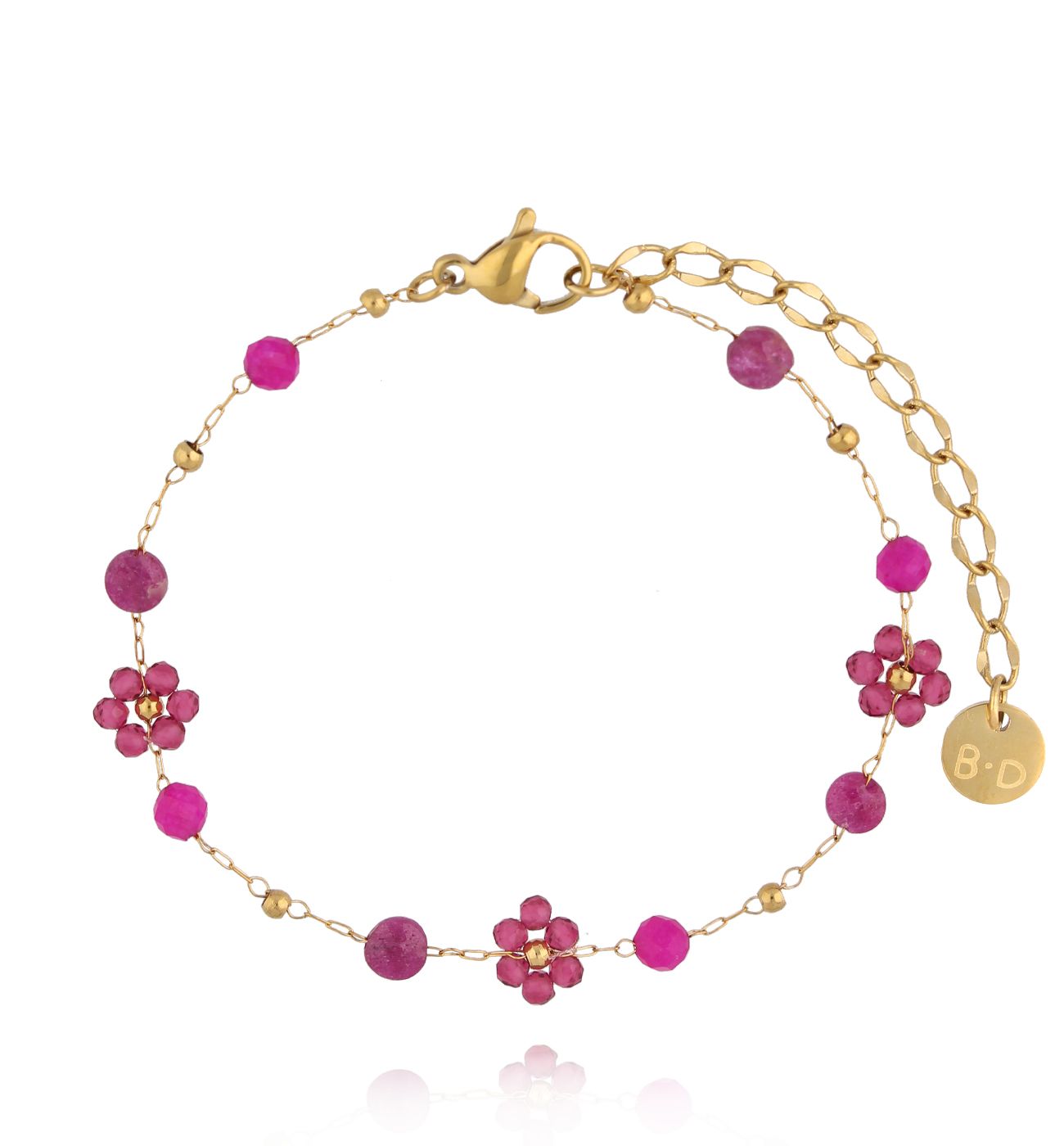 Bransoletka z rubinem, jadeitami i kryształkami - By Dziubeka