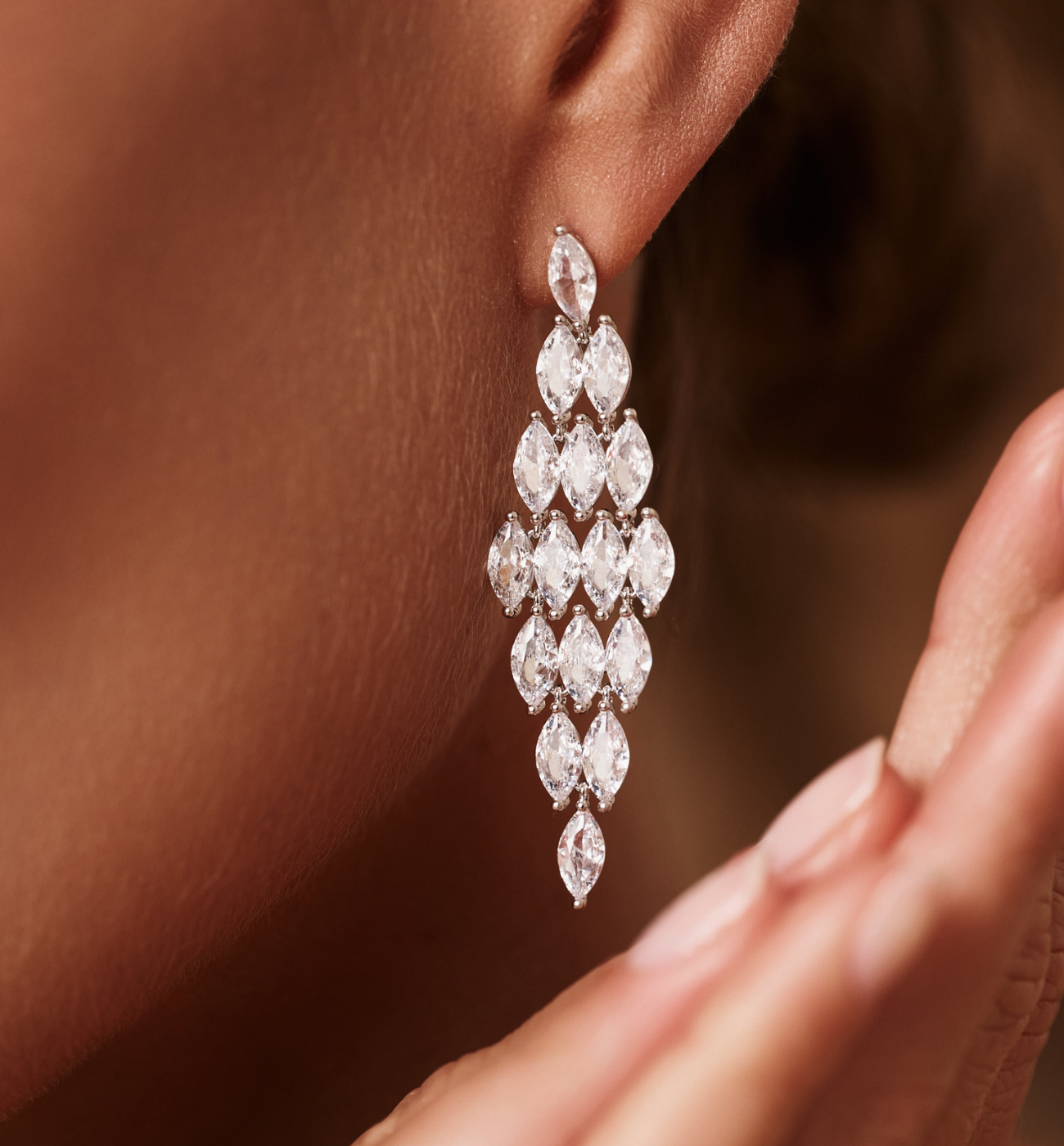 Kolczyki z kryształkami srebrne długie - By Dziubeka