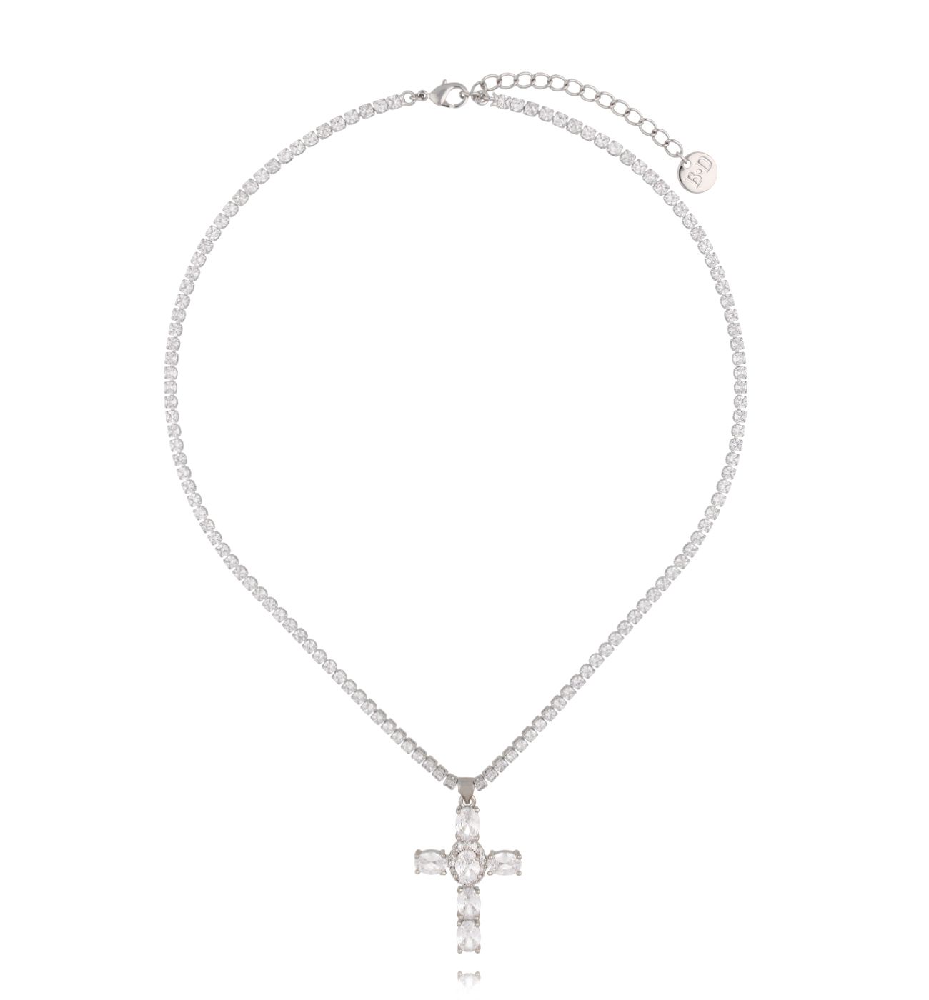 Naszyjnik srebrny z krzyżykiem i kryształkami Hullu - By Dziubeka