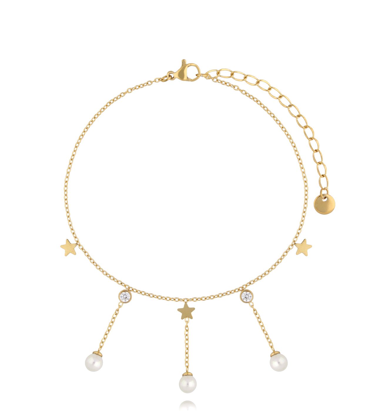 Bransoletka na nogę z perłami i gwiazdką BNSY0049