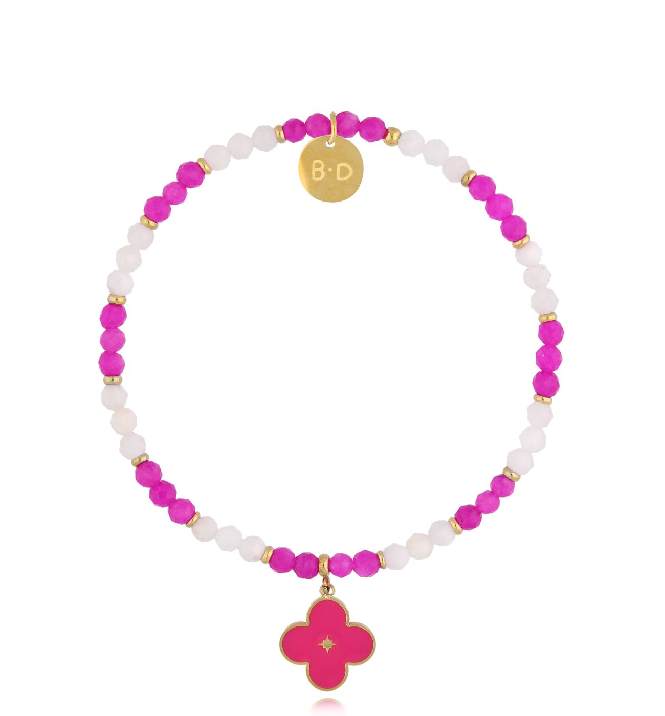 Bransoletka biało fuksjowa z koniczynką Cytisum BTW2121