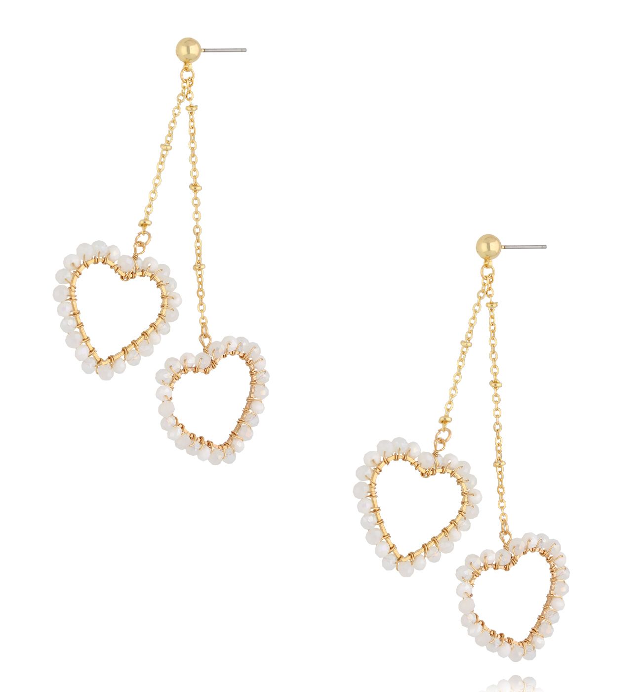 Kolczyki serca z białymi kryształkami KWE0233 - By Dziubeka