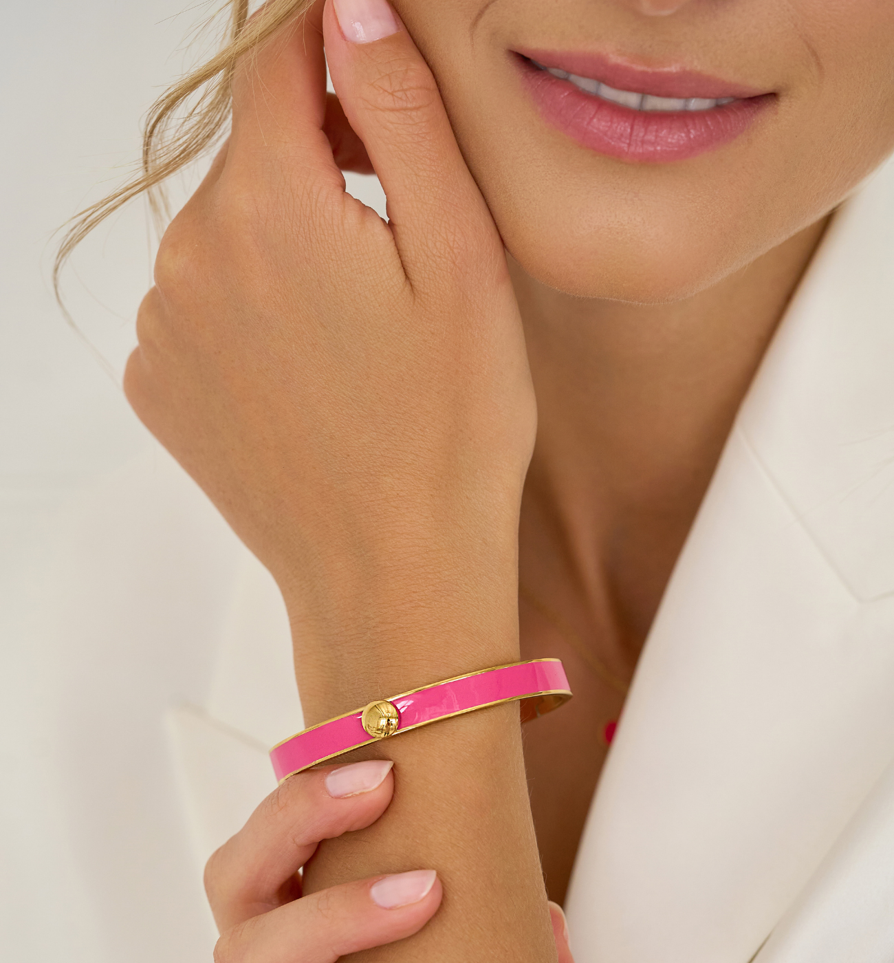 Bransoletka obręcz z fuksjową emalią Secret Garden BSA0697