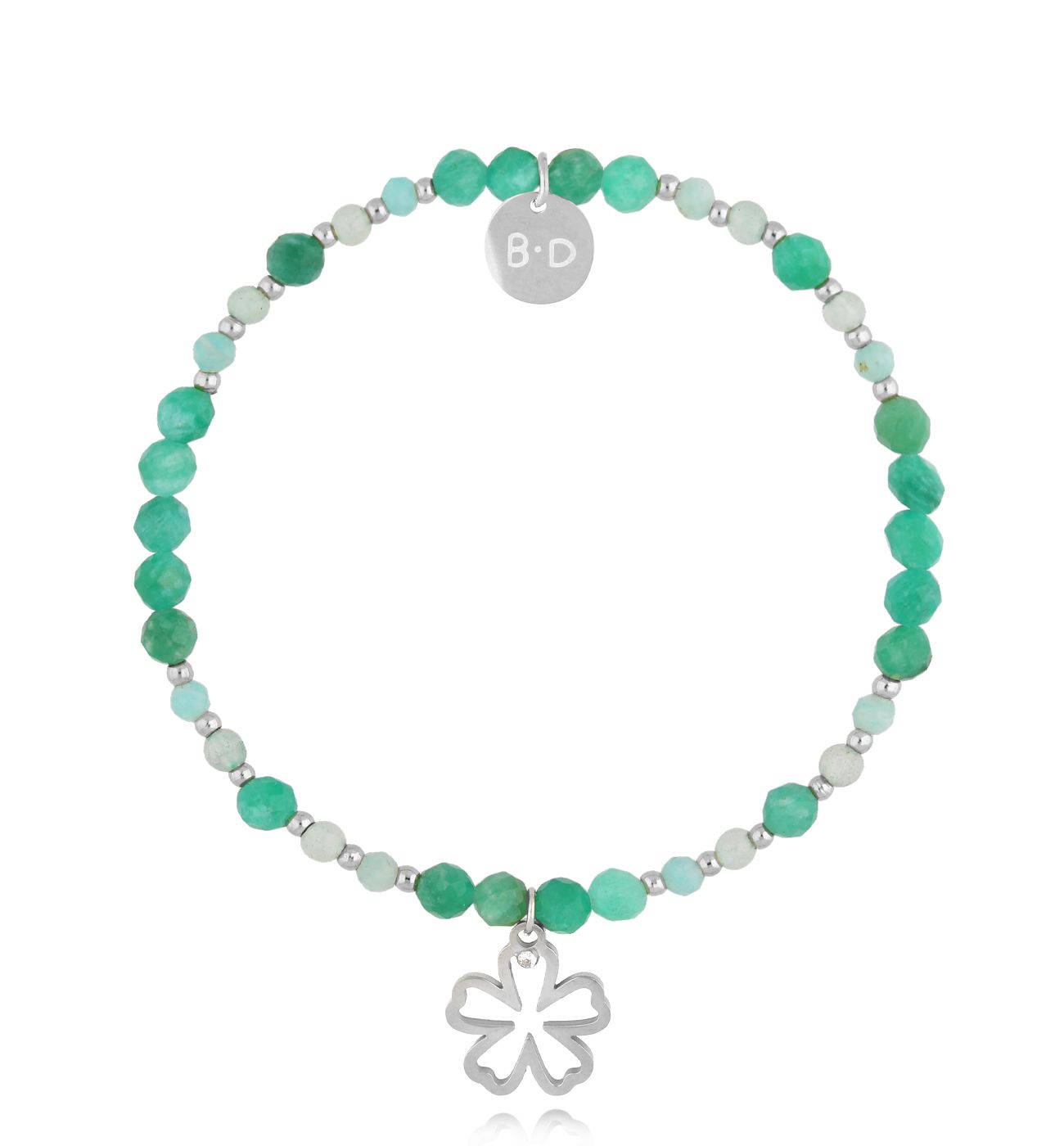 Bransoletka z zielonymi jadeitami i kwiatuszkiem - By Dziubeka