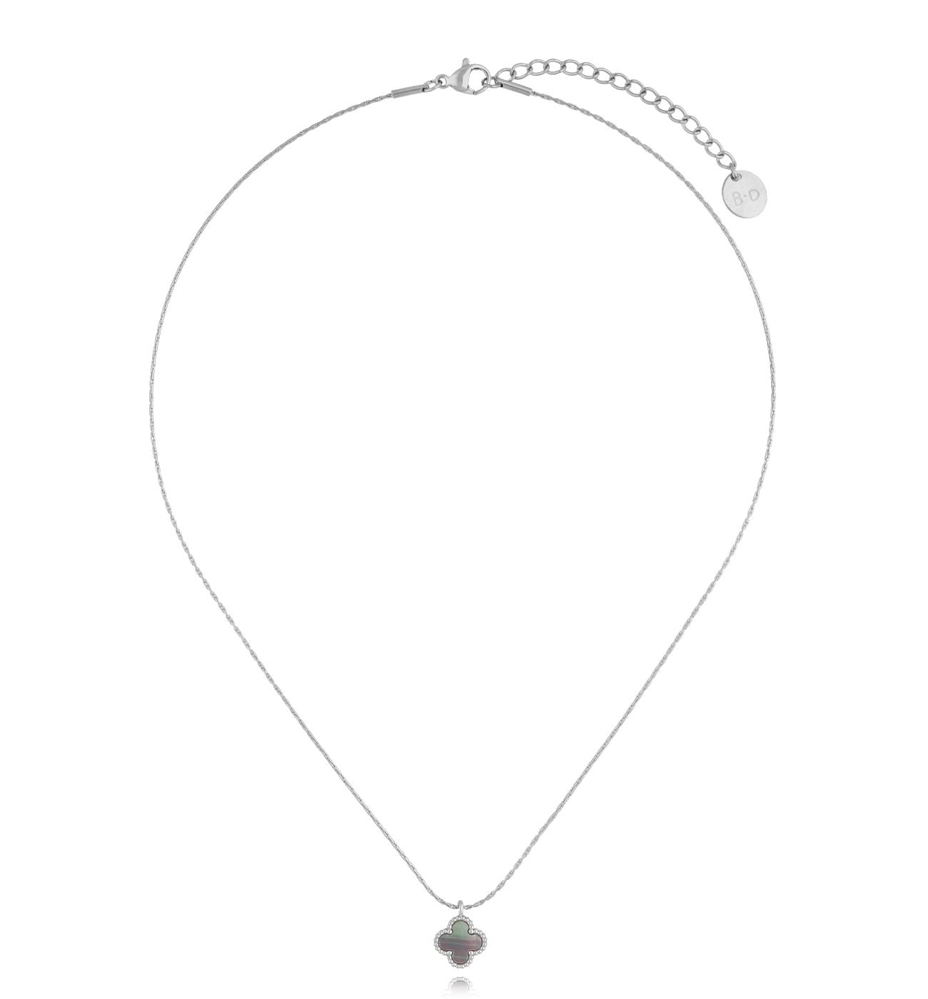 Naszyjnik z szarą koniczynką srebrny Clover NSY0277