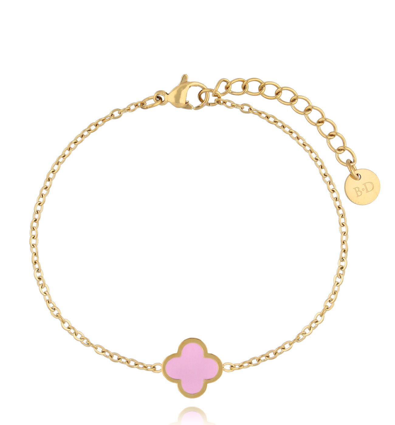 Bransoletka z koniczynką i liliową emalią Heureux - By Dziubeka