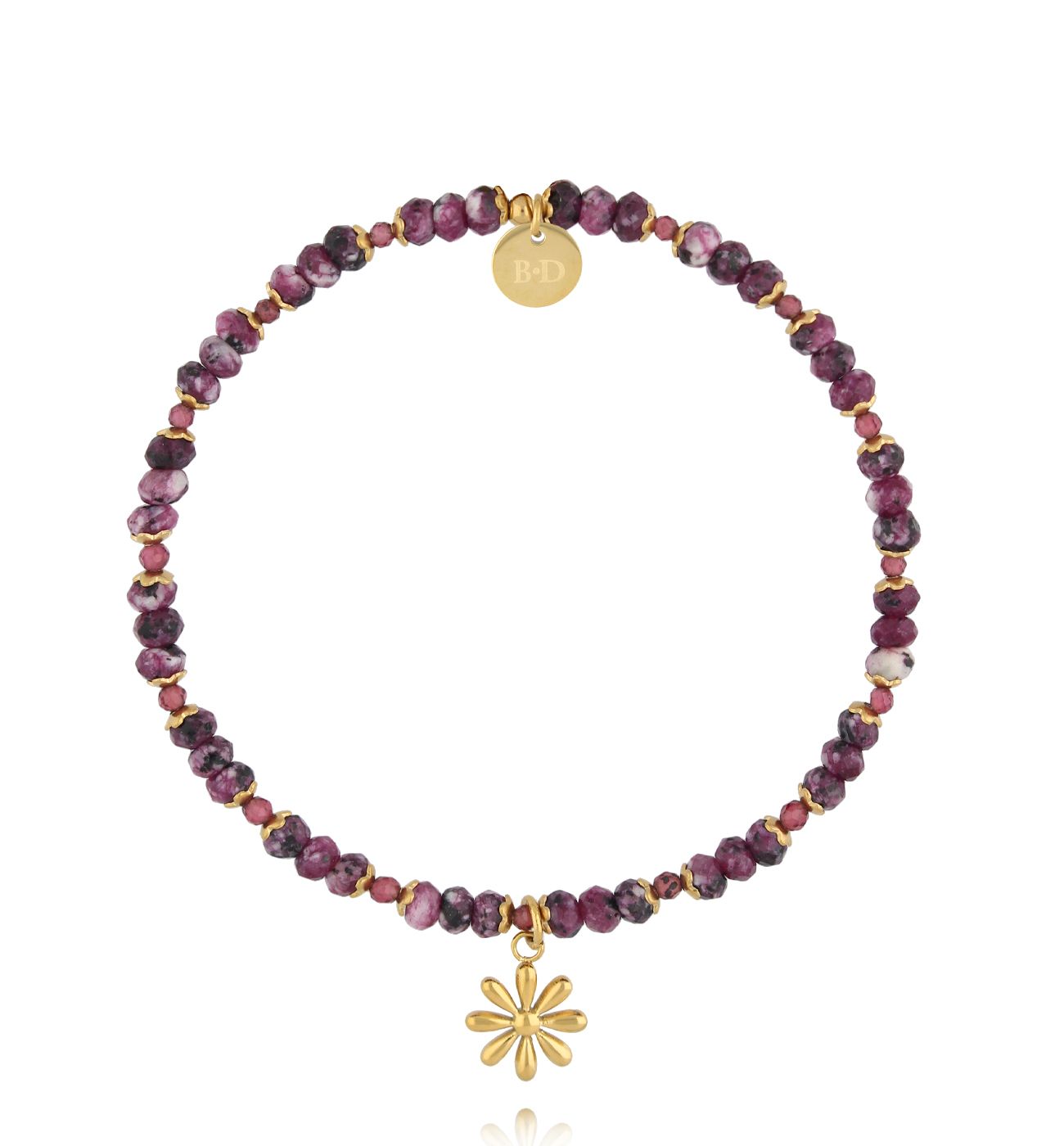 Bransoletka z jadeitami i granatami z kwiatuszkiem - By Dziubeka