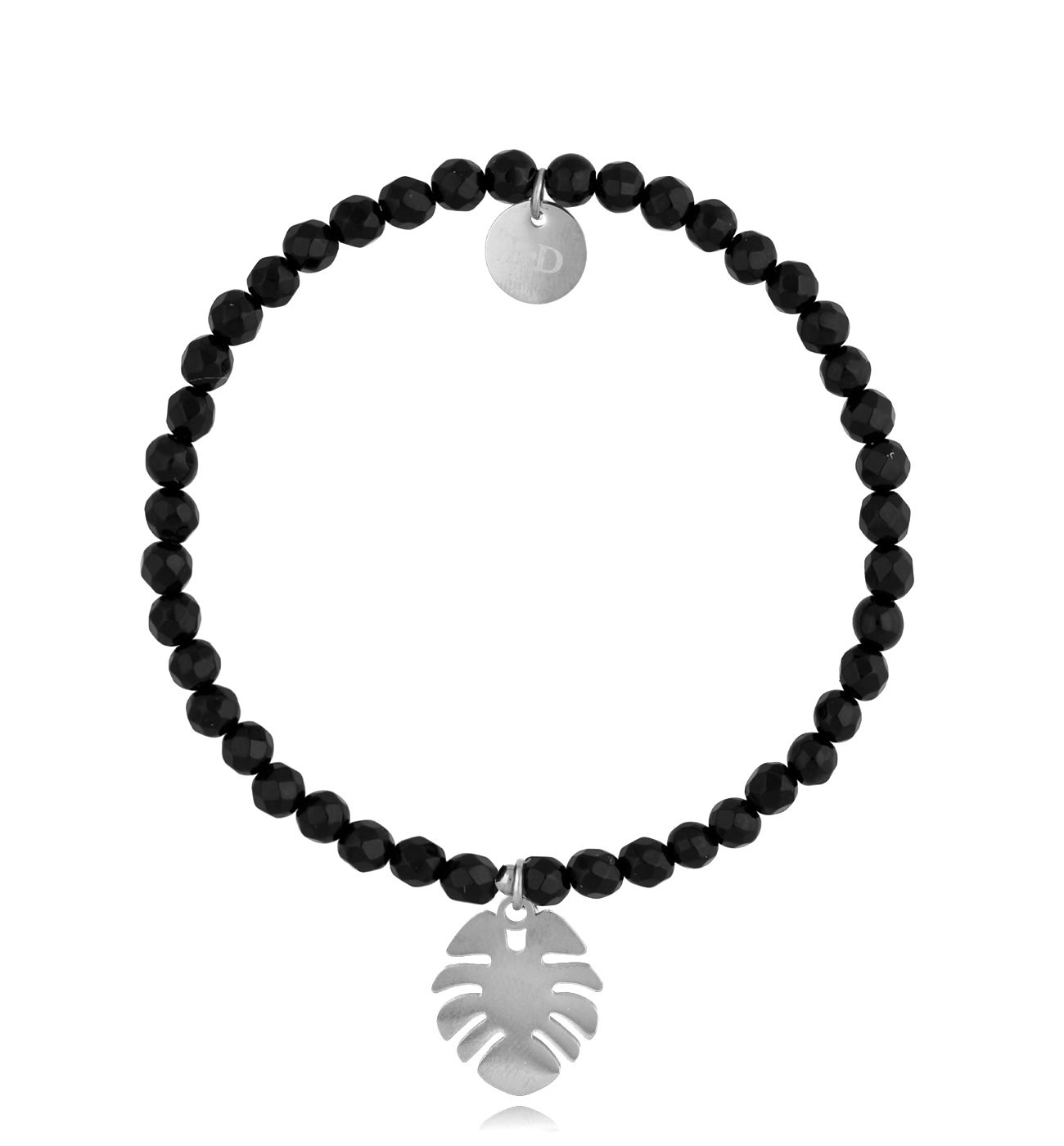 Bransoletka czarna z liściem Monstery Serene - By Dziubeka