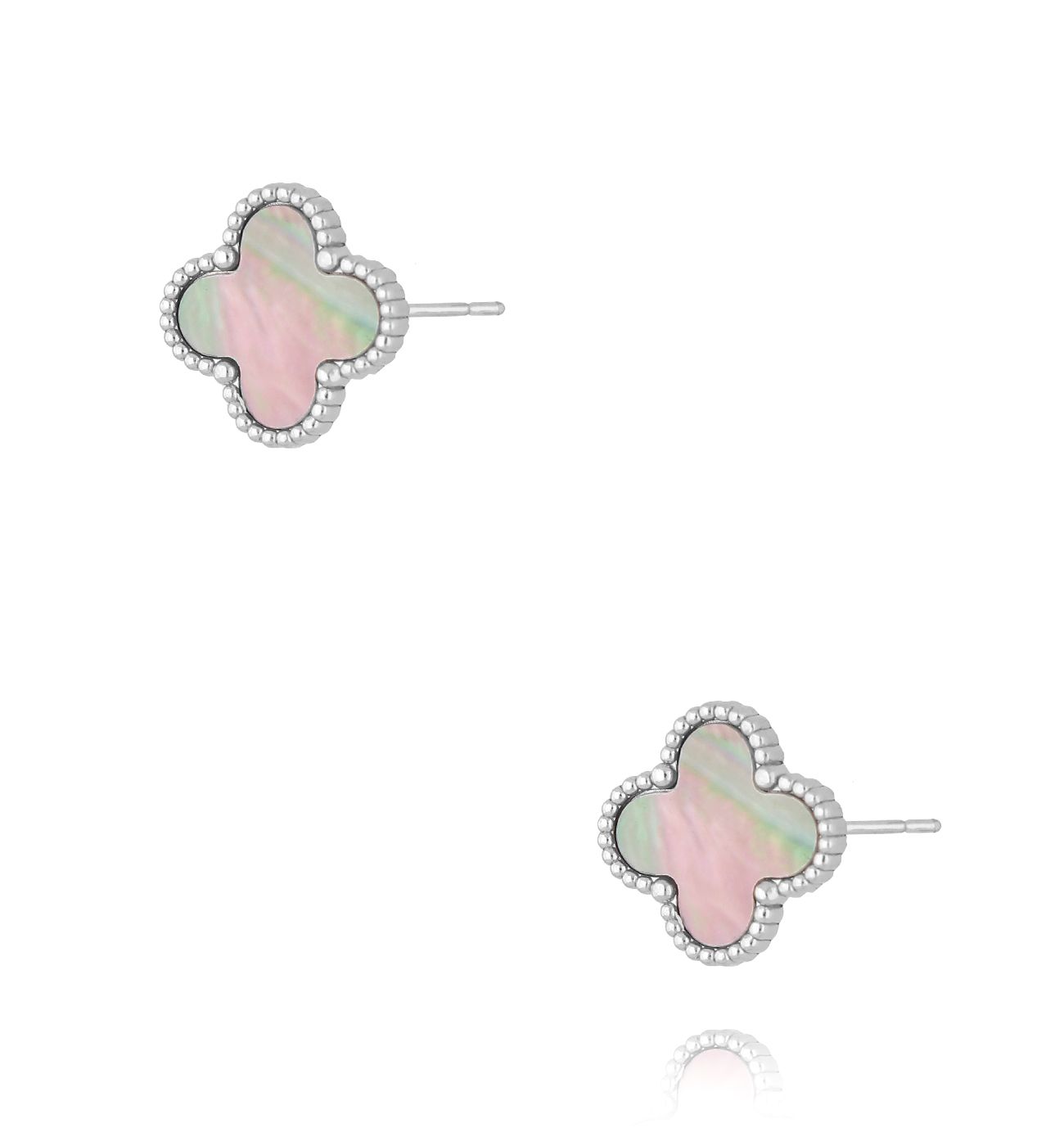 Kolczyki z koniczynką z szarą masą perłową srebrne Luck in Leaves KSY0196