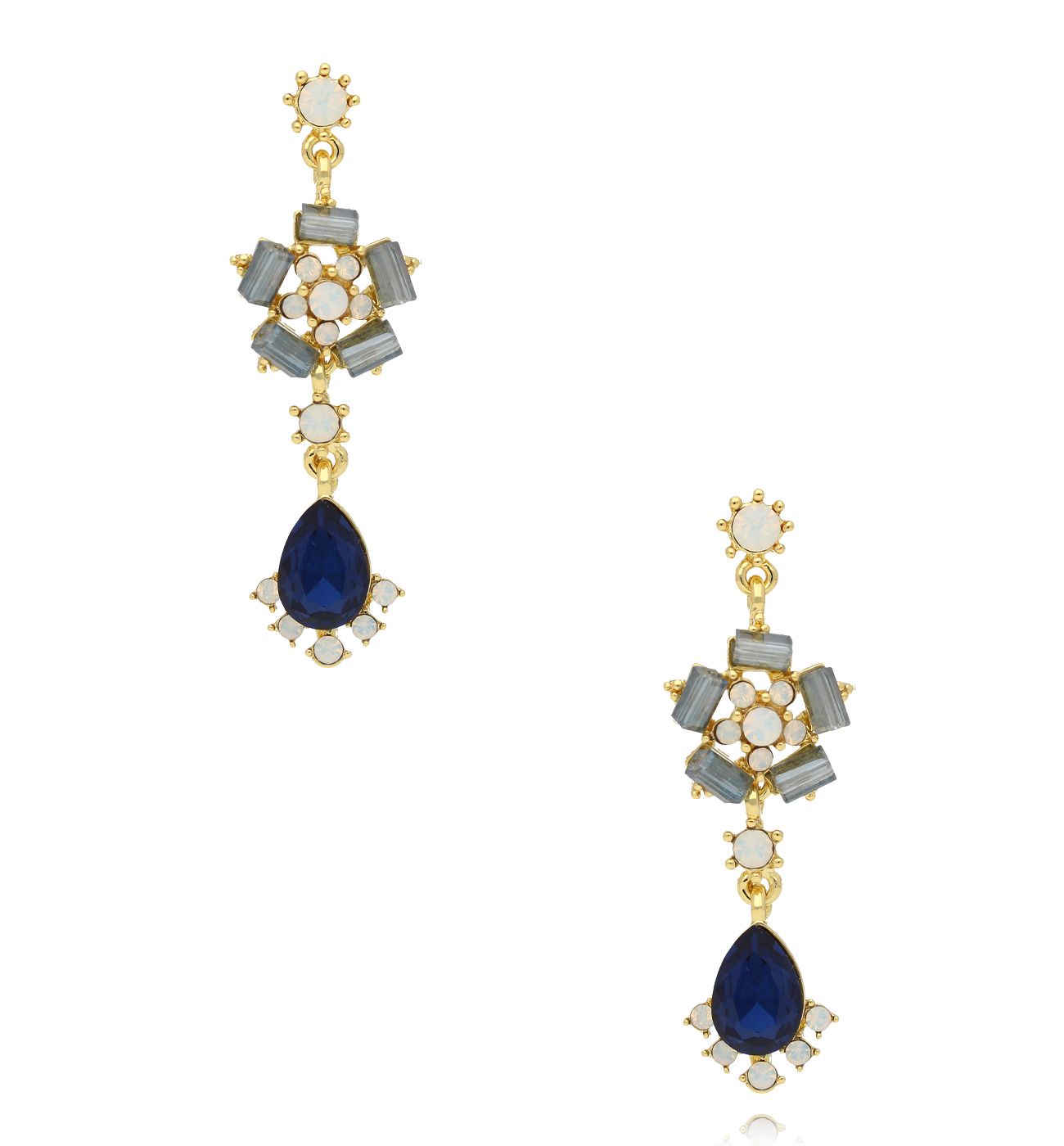 Kolczyki wiszące z szarymi i granatowymi kryształami KSS2129