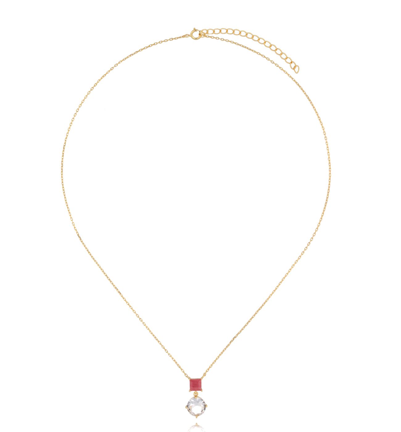 Naszyjnik z rodochrozytem i kryształkiem złoty NLT0008