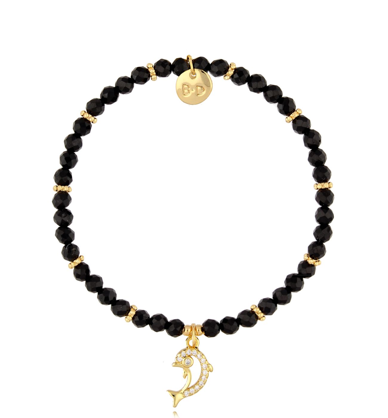 Bransoletka z czarnymi turmalinami i delfinem Samos - By Dziubeka