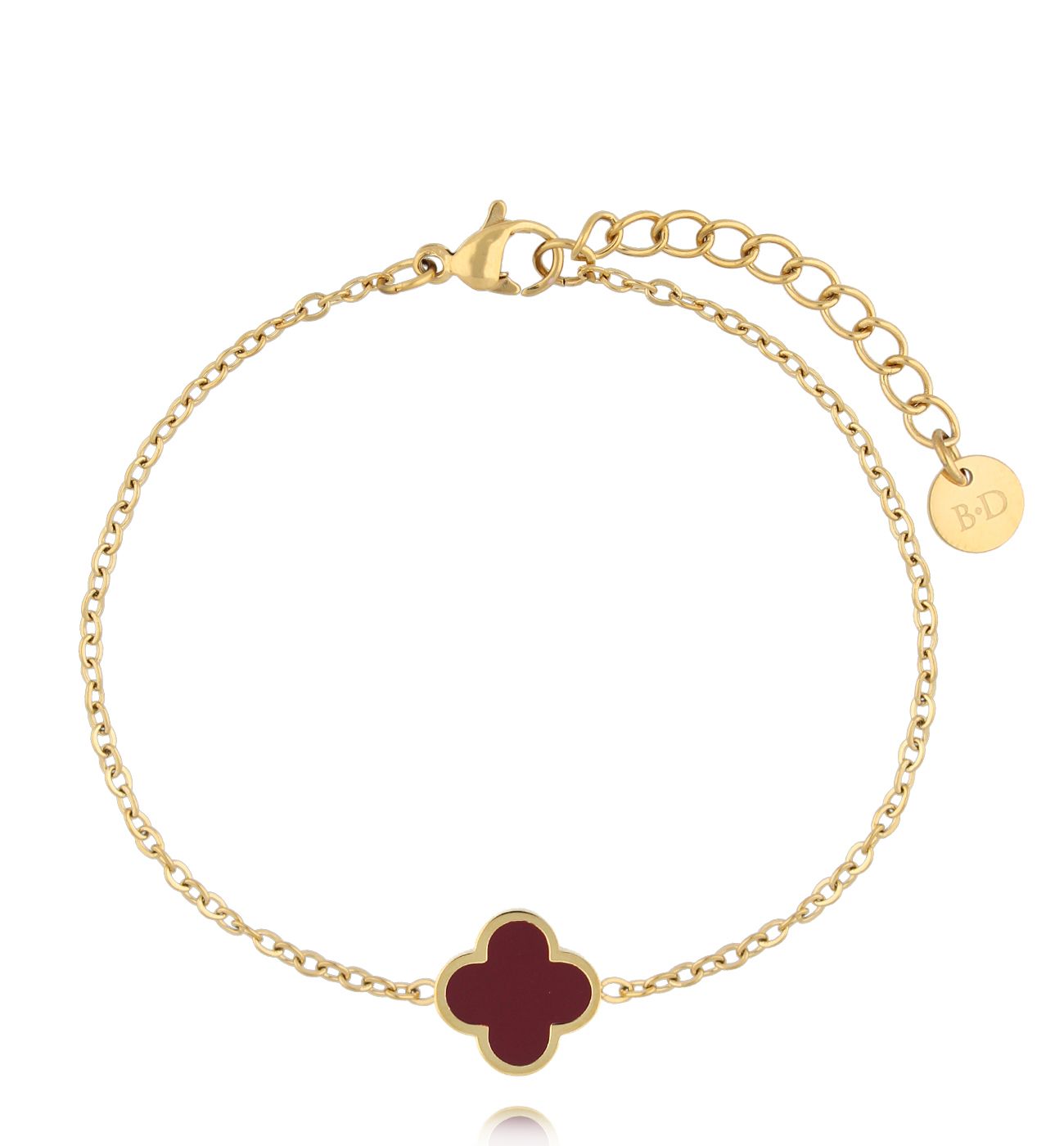 Bransoletka z koniczynką i bordową emalią - By Dziubeka