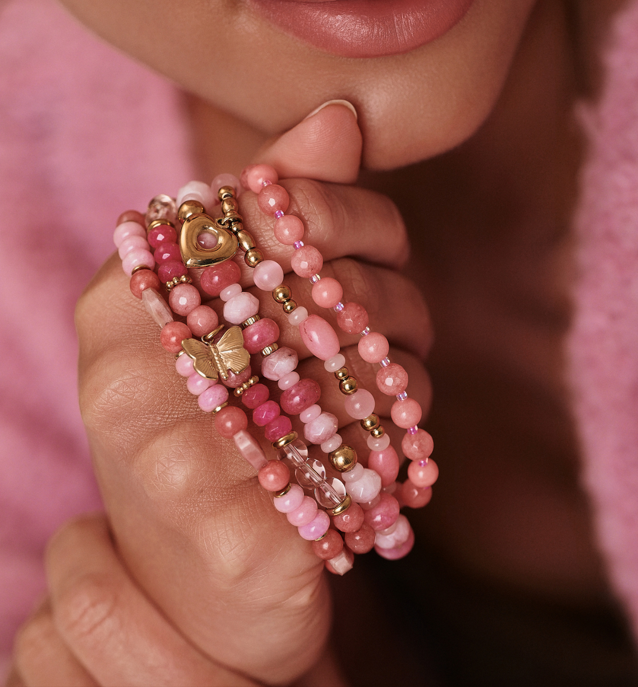 Zestaw różowych bransoletek z naturalnych kamieni ZN0030 - By Dziubeka