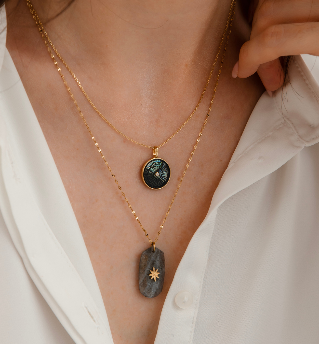 Zestaw naszyjników z szarymi kamieniami Z0509 - By Dziubeka