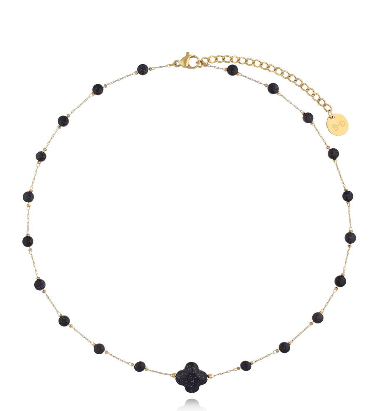 Naszyjnik z koniczynką i czarnymi agatami - By Dziubeka