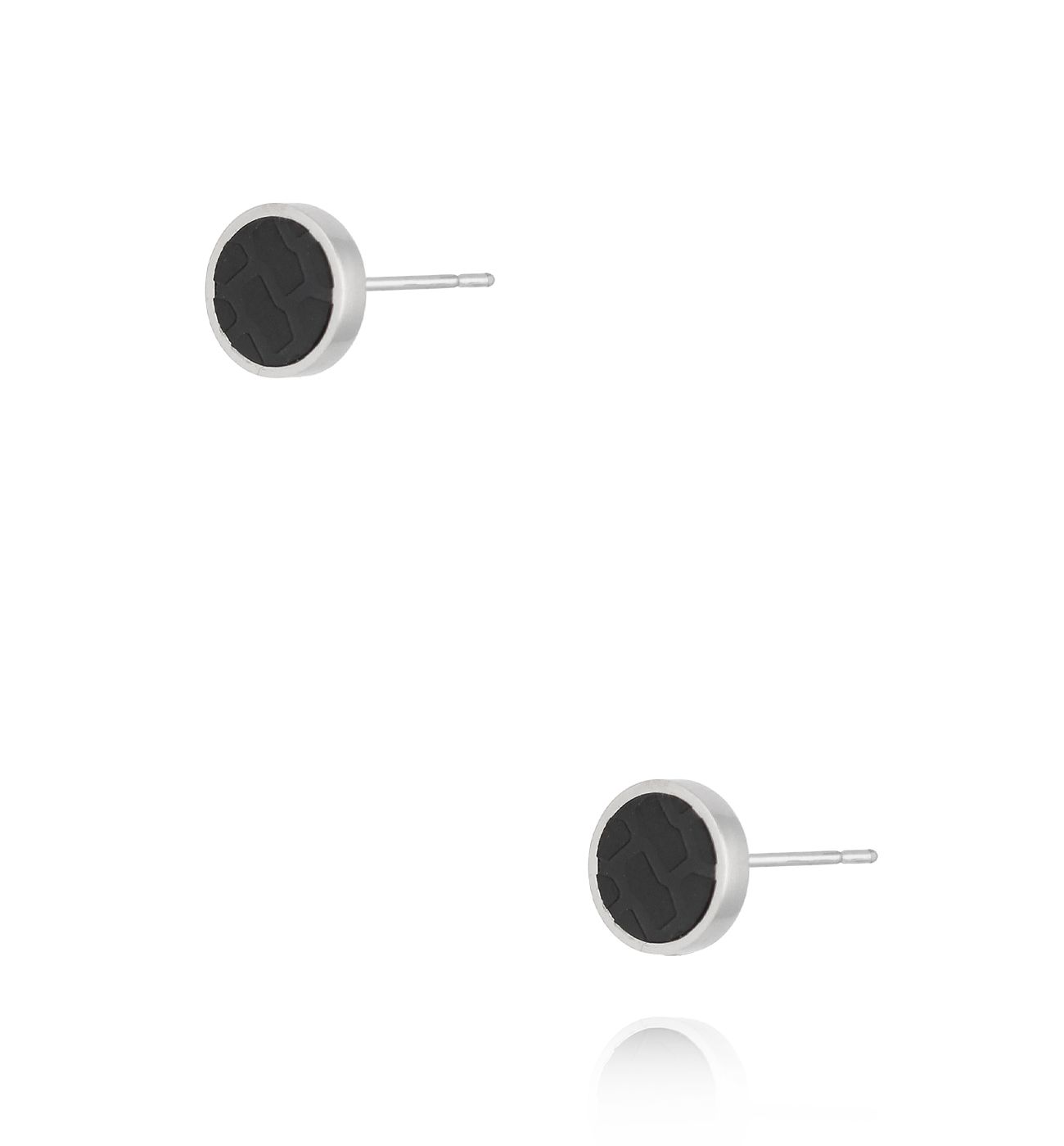 Kolczyki okrągłe srebrno czarne Unisex KMITC0125