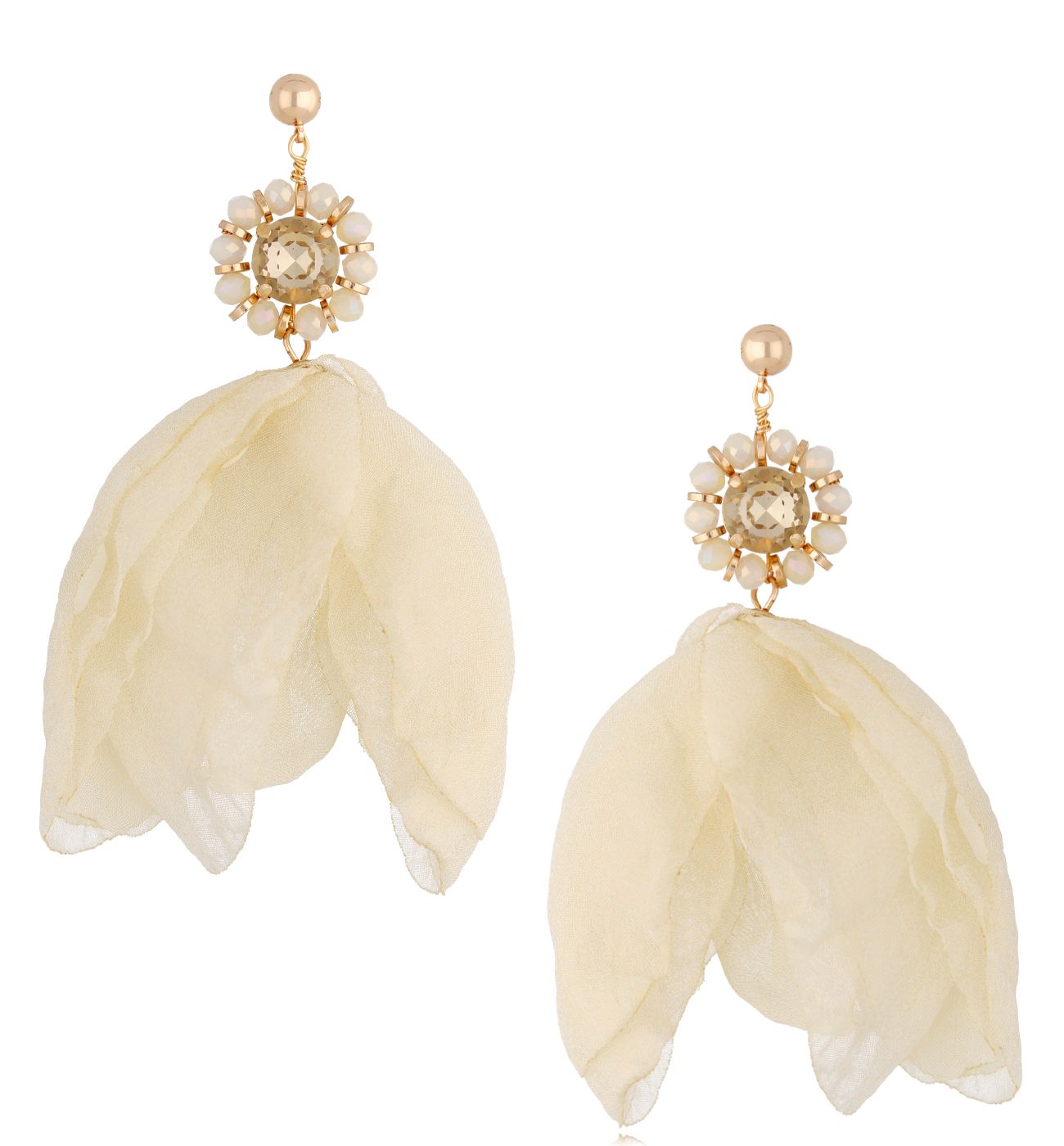 Kolczyki ecru z szyfonu z kryształami Aabira - By Dziubeka