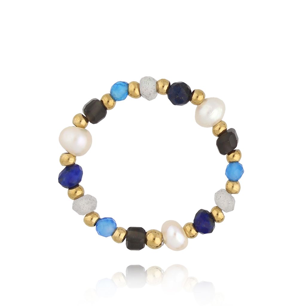 Pierścionek elastyczny niebieski z kamieniami naturalnymi Latifa PSC0496