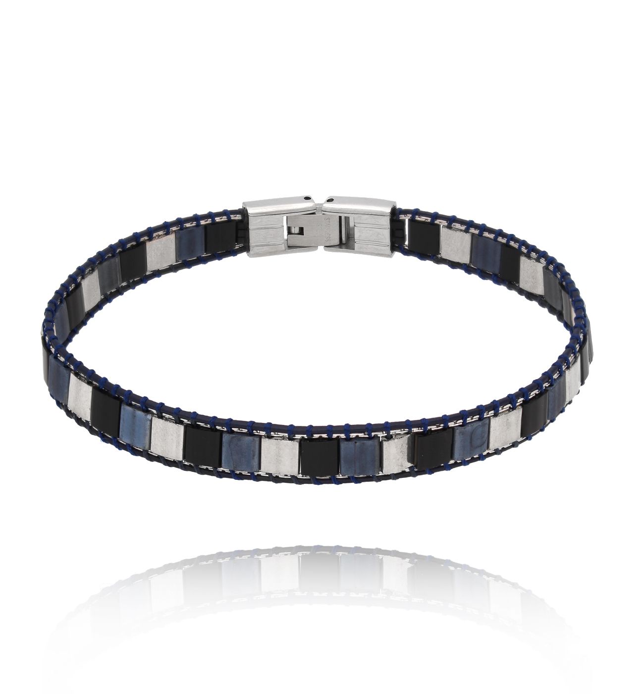 Bransoletka męska czarno granatowa 33 - By Dziubeka